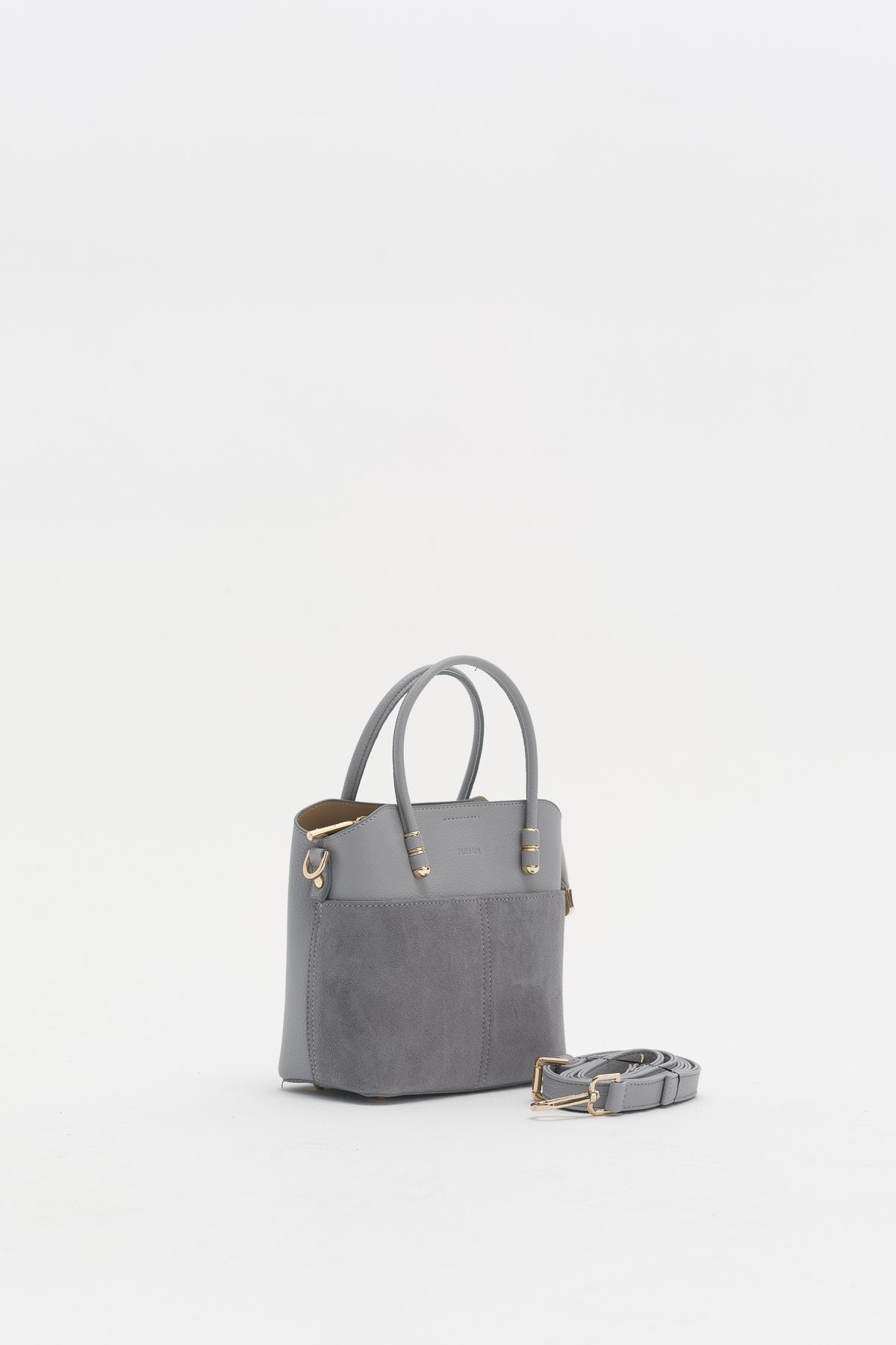 Süet Detaylı Fermuarlı Satchel Çanta  Mavi