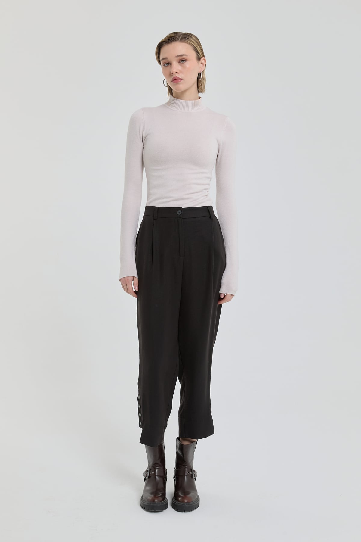 Tencel Karışım Havuç Pantolon  Siyah