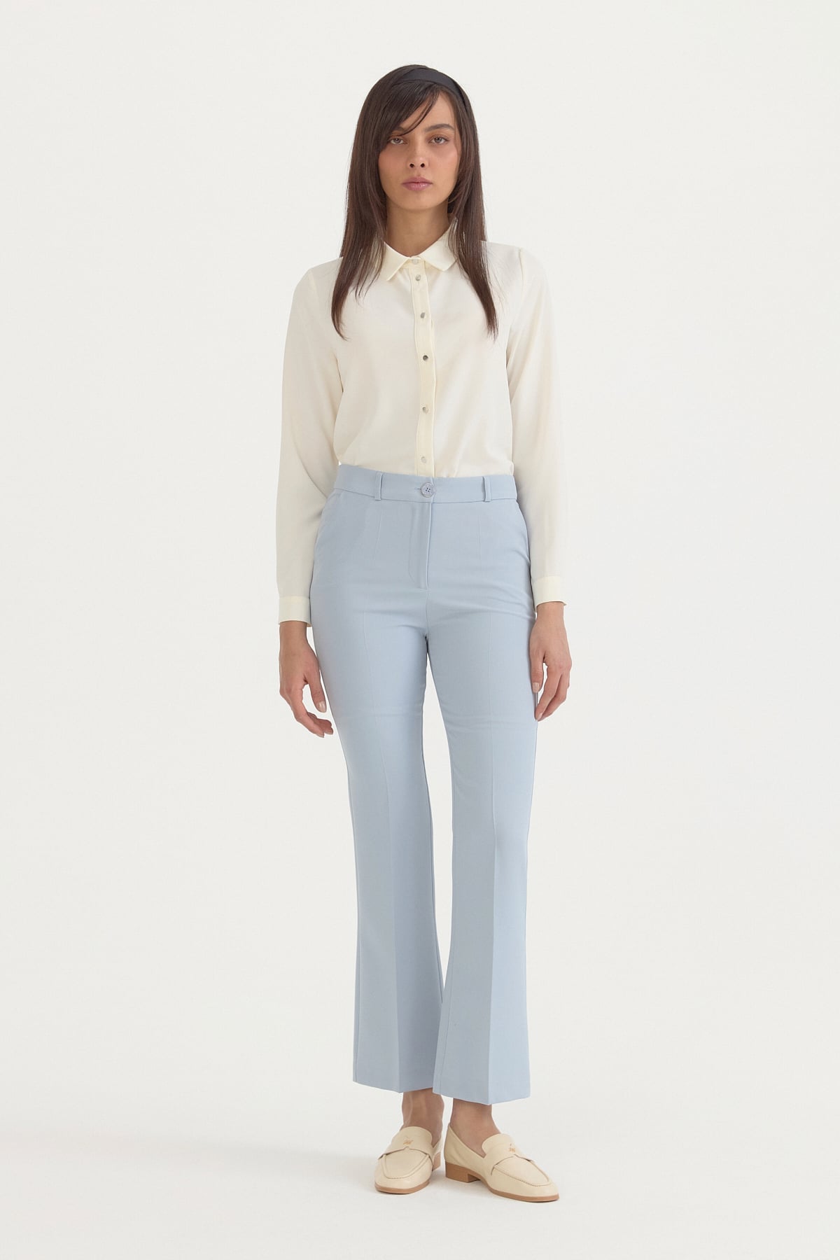 Ütü İzli İspanyol Paça Basic Pantolon  Açık Mavi