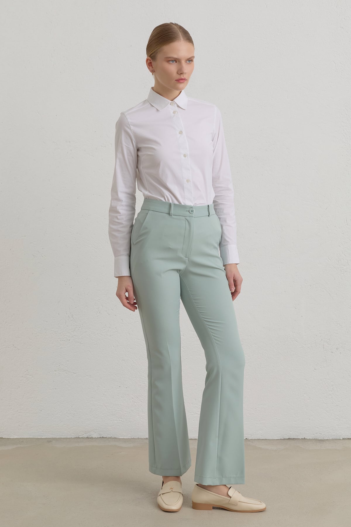 Ütü İzli İspanyol Paça Pantolon  Aqua