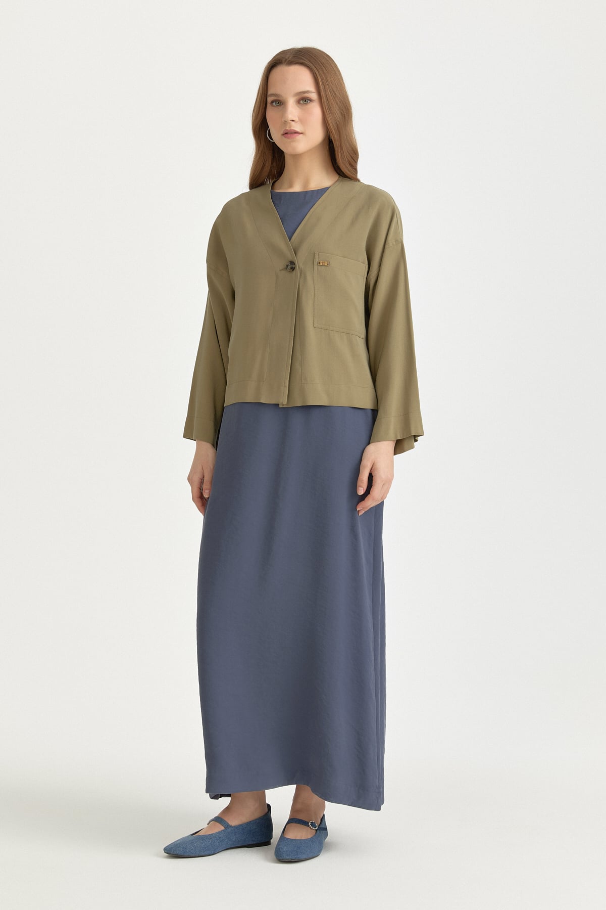 V Yaka Modal Ceket  Haki