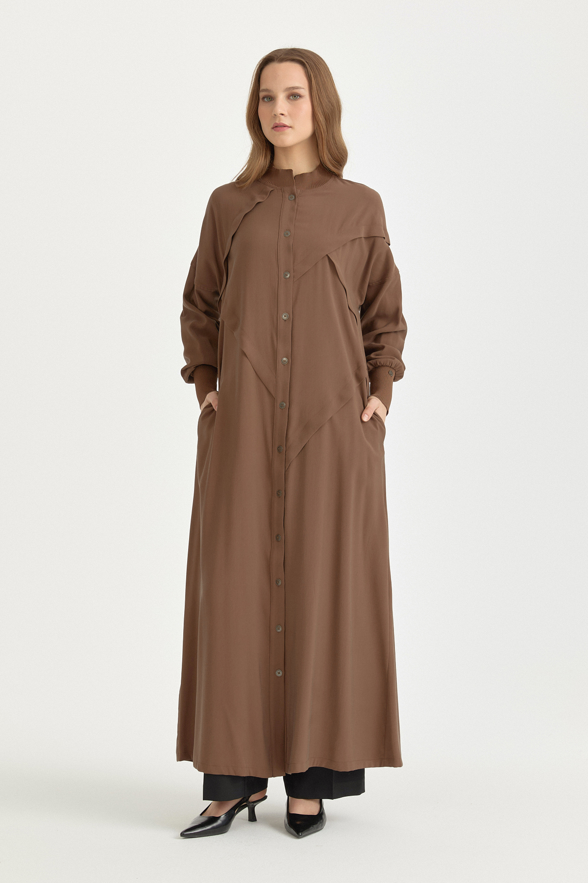 Aller ve Ribana Detaylı Tencel Giy-Çık  Kahve