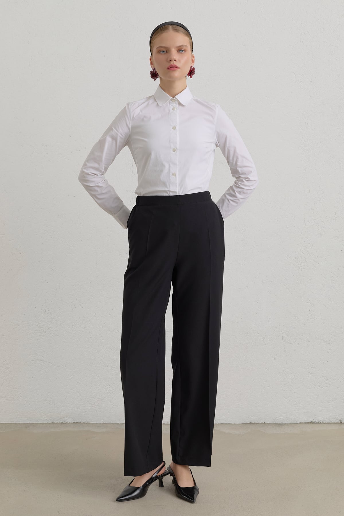 Belden Yarım Lastikli Basic Pantolon  Siyah