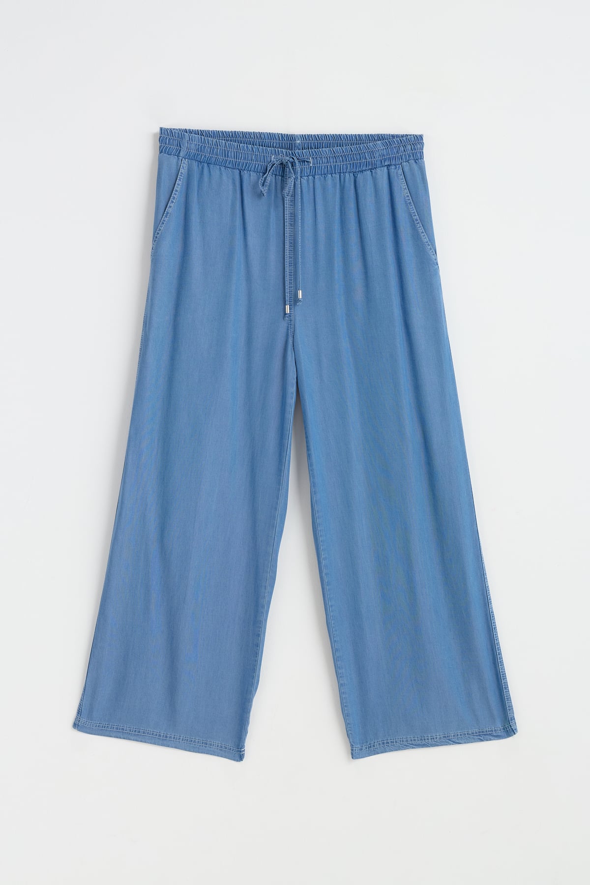 Beli Lastikli Bol Paça Tencel Pantolon  Buz