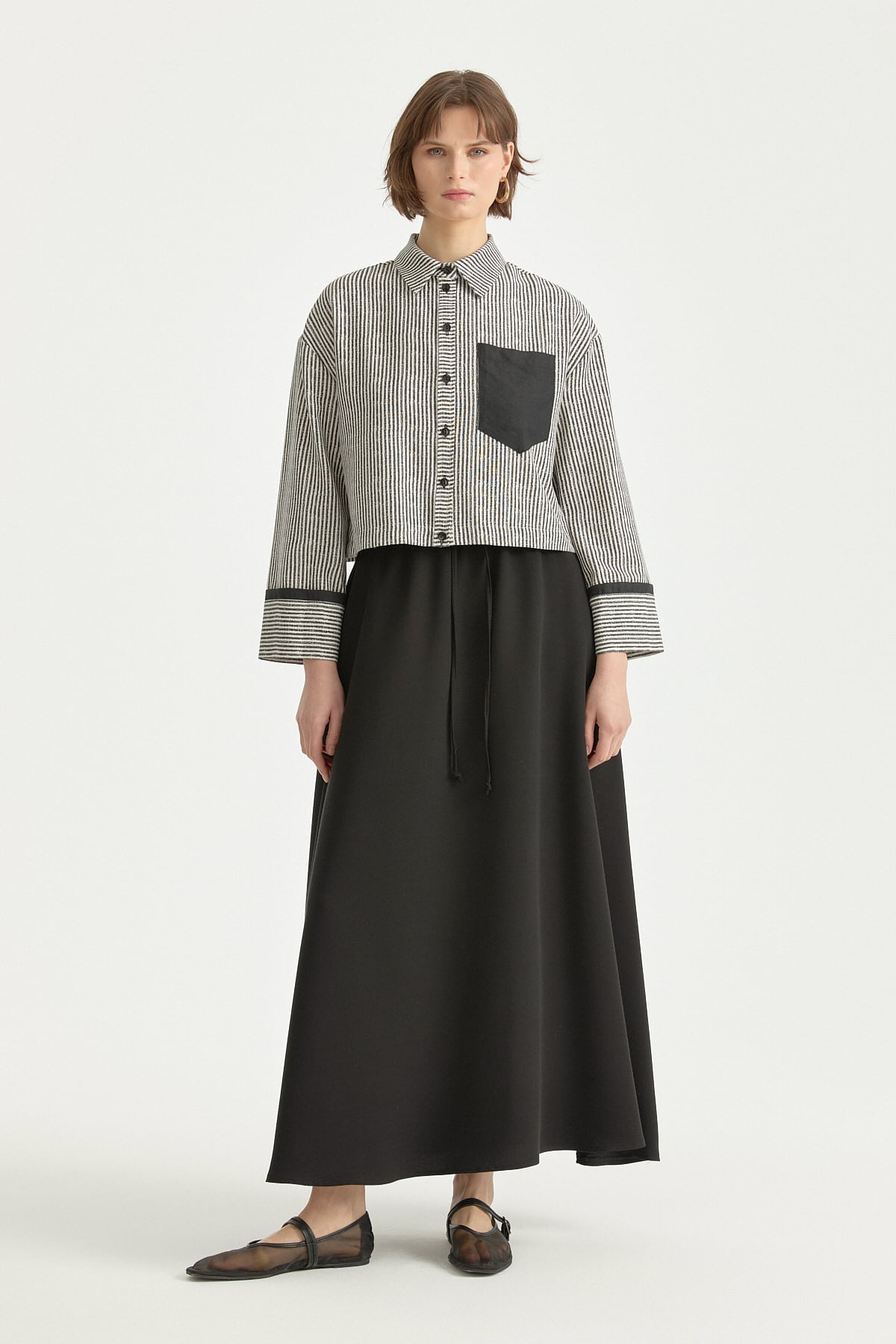 Beli Lastikli Tencel Etek  Siyah