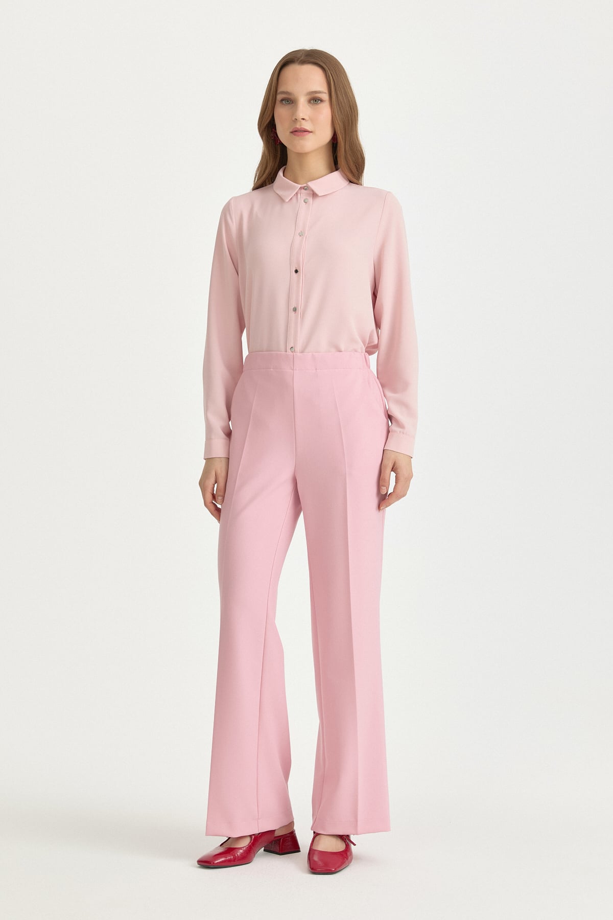 Beli Lastikli Ütü İzli Pantolon  Pembe