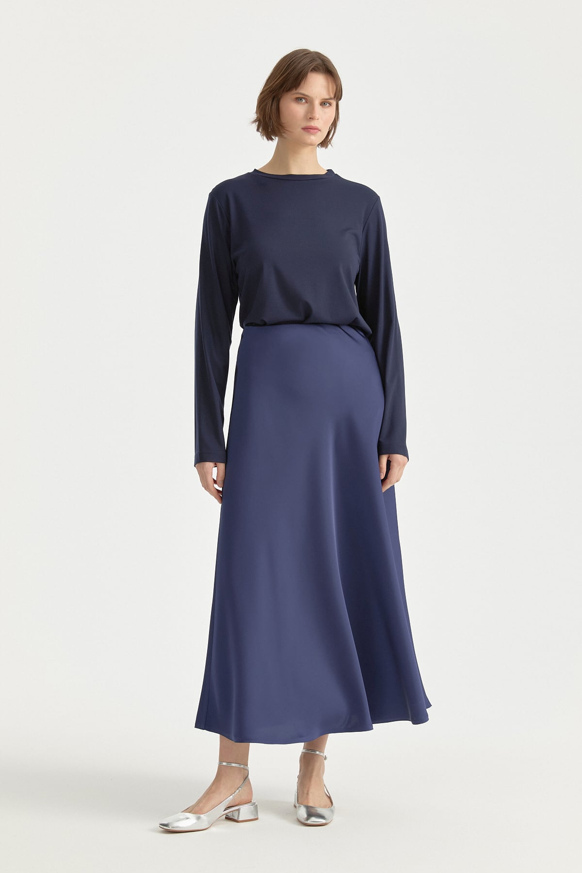 Büyük Beden Basic Örme Bluz  Lacivert