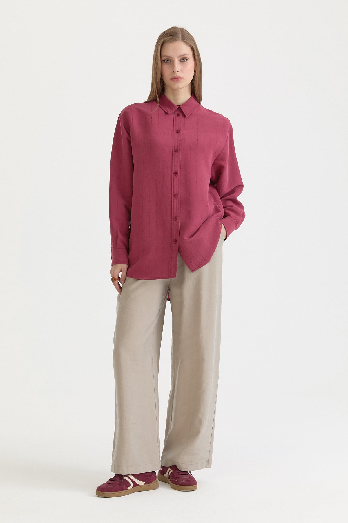 Cep Detaylı Modal Tunik  Bordo