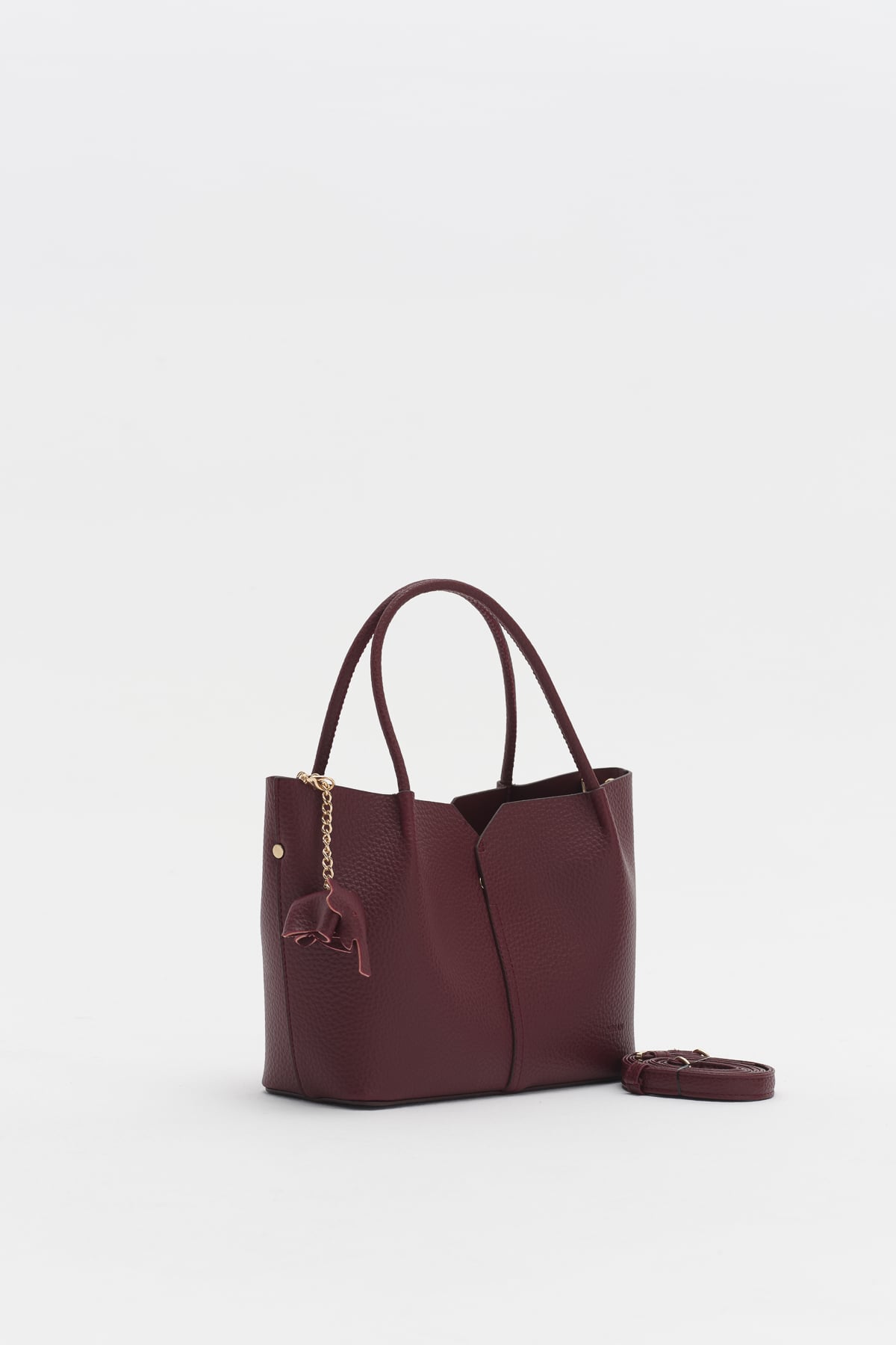 Charm Aksesuarlı Satchel Çanta  Bordo