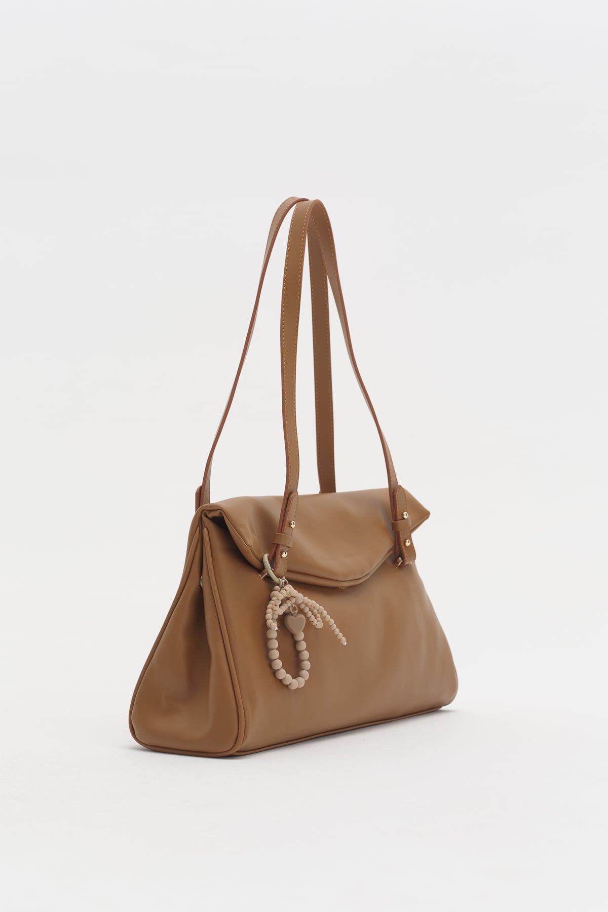 Çift Saplı Charm Detaylı Shopper Çanta  Taba