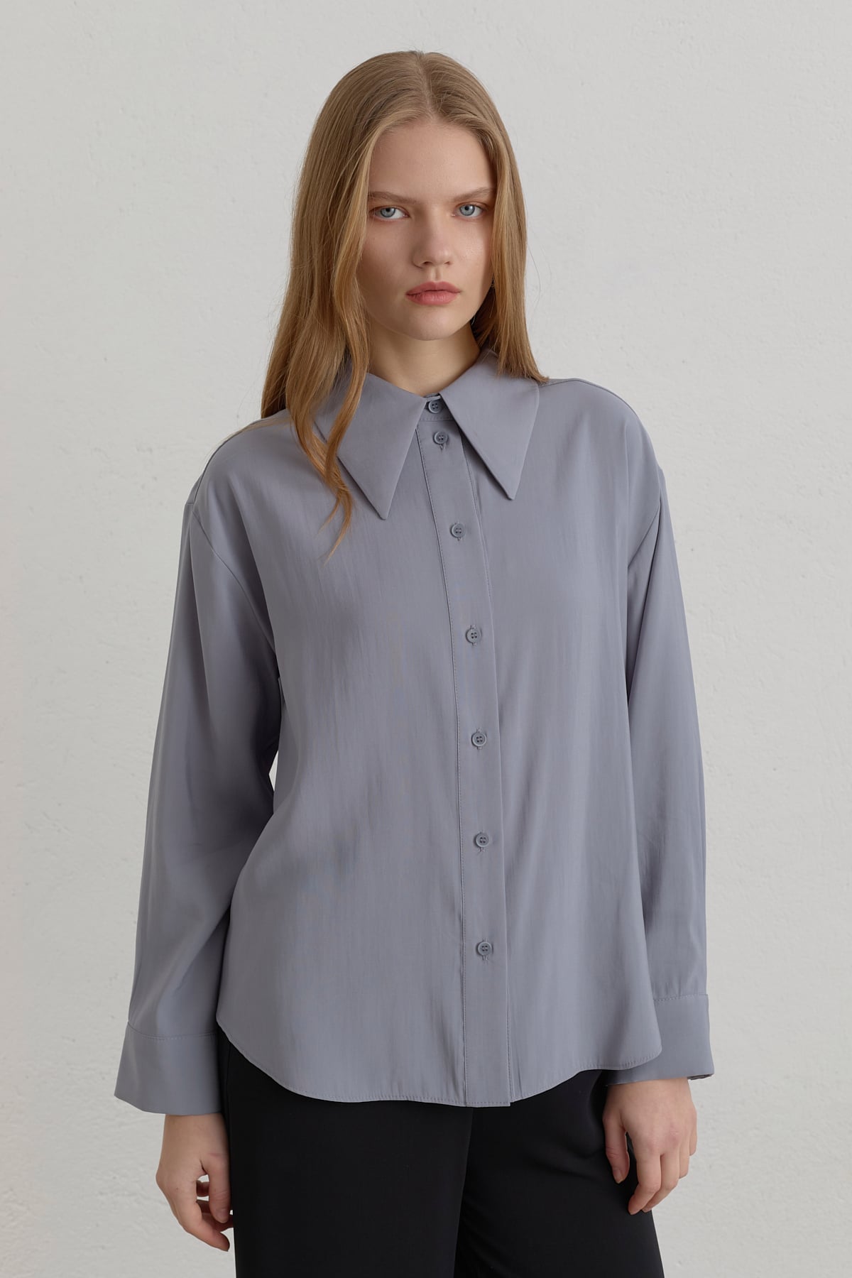 Düşük Kollu Basic Modal Gömlek  Gri