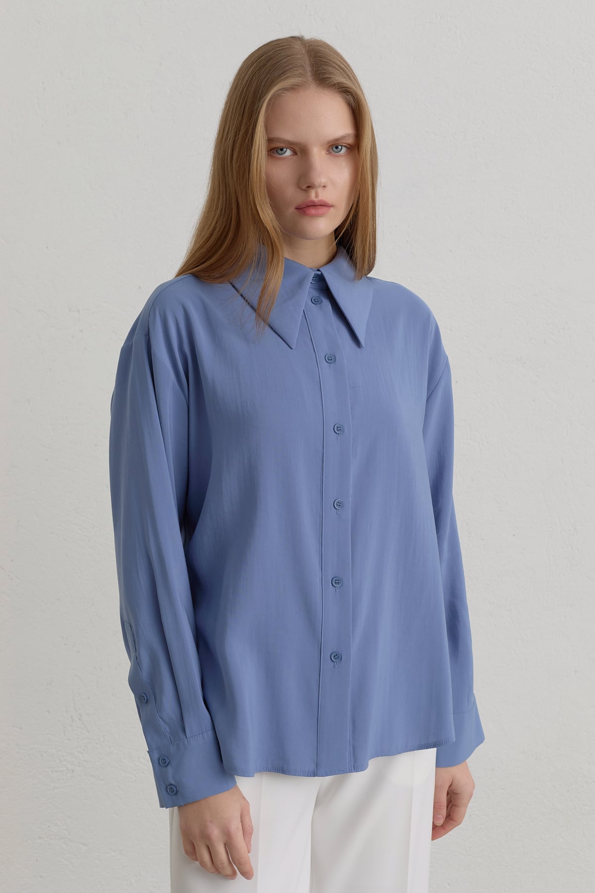 Düşük Kollu Basic Modal Gömlek  İndigo