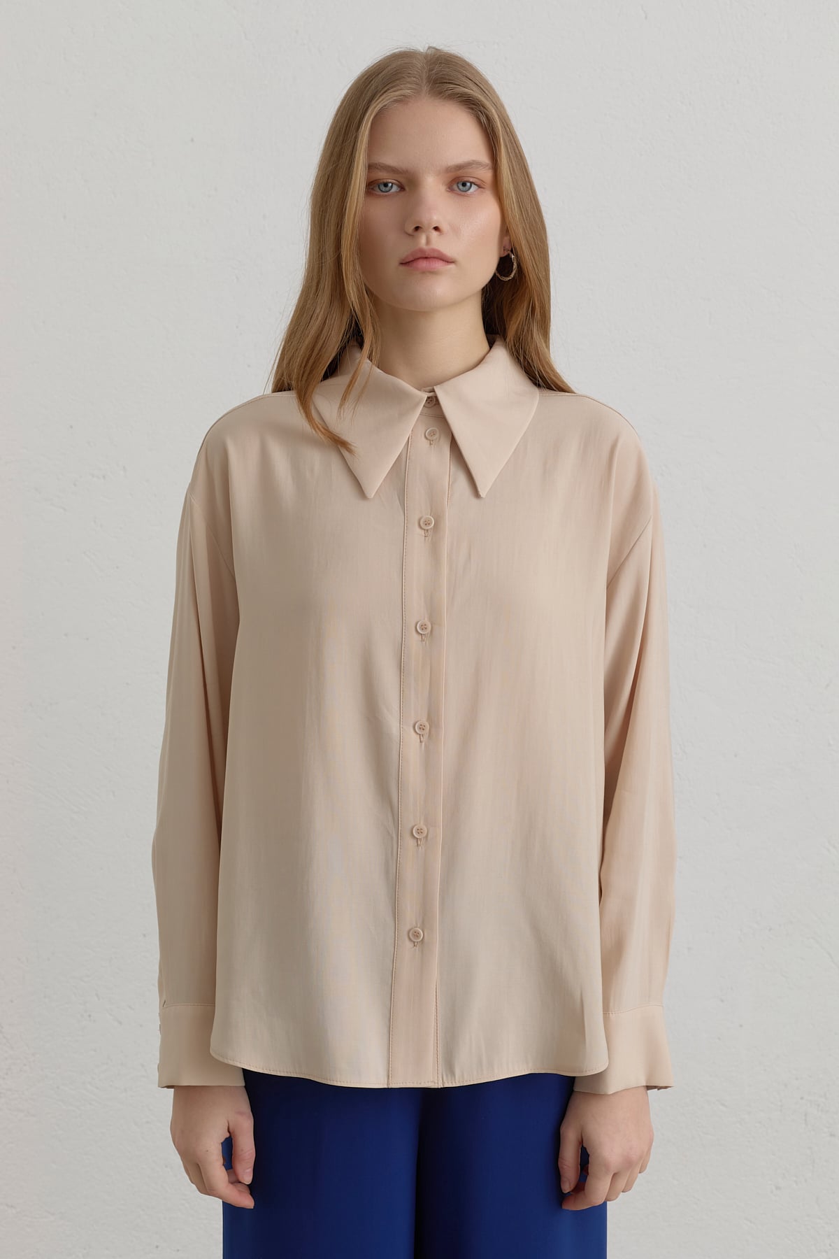 Düşük Kollu Basic Modal Gömlek  Krem