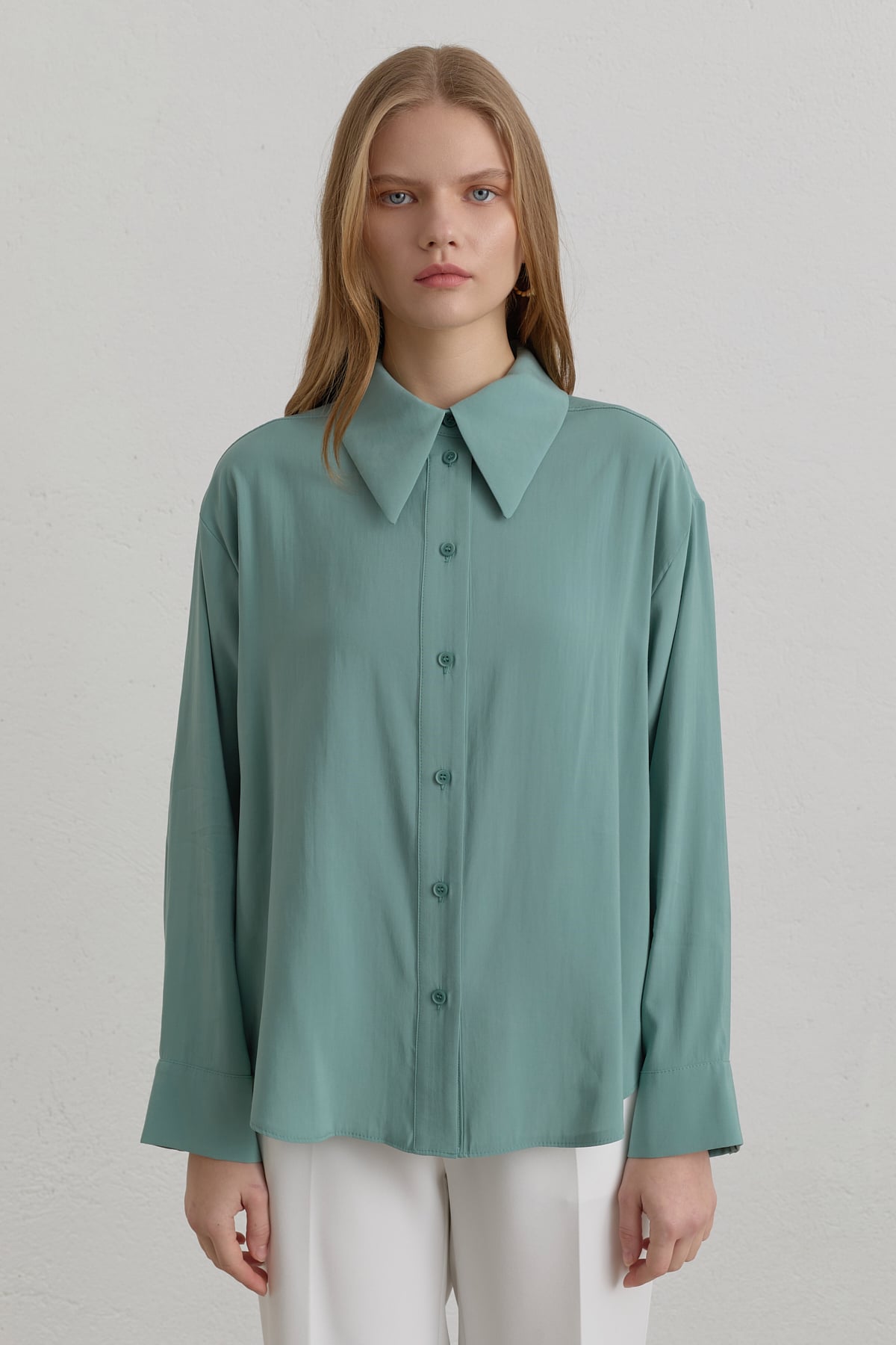 Düşük Kollu Basic Modal Gömlek  Mint