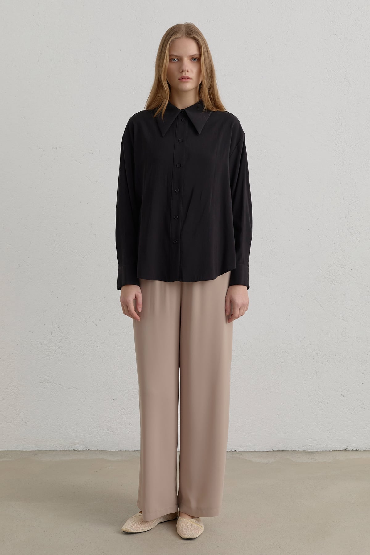 Düşük Kollu Basic Modal Gömlek  Siyah