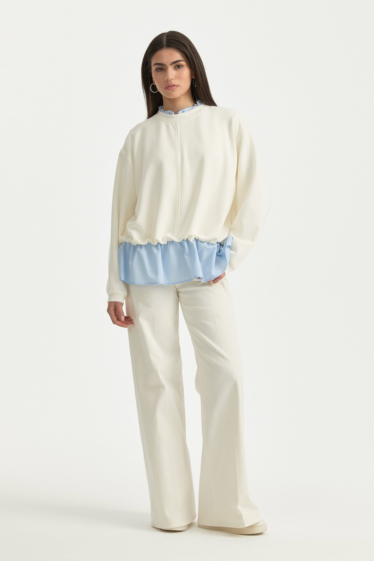 Fırfır Detaylı Örme Bluz  Açık Mavi