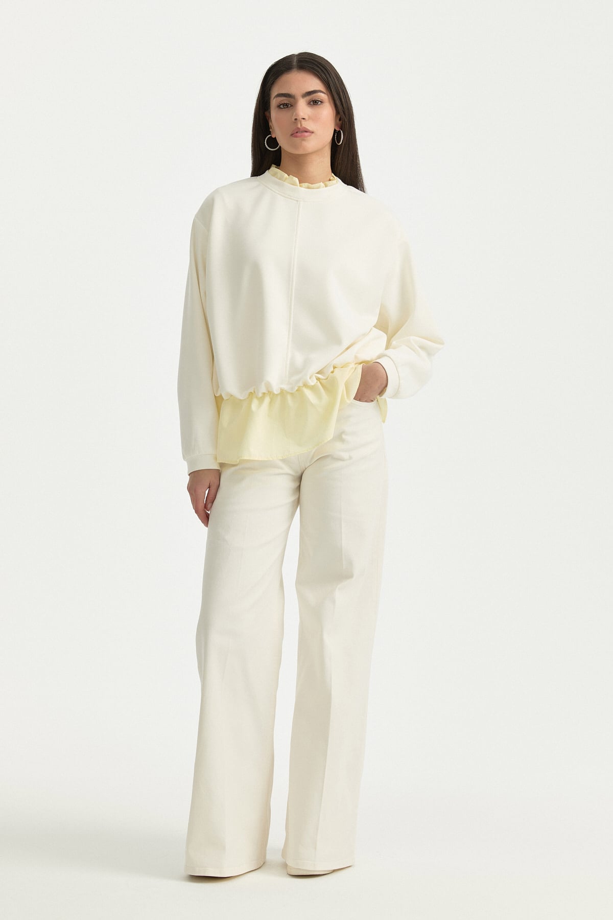 Fırfır Detaylı Örme Bluz  Sarı