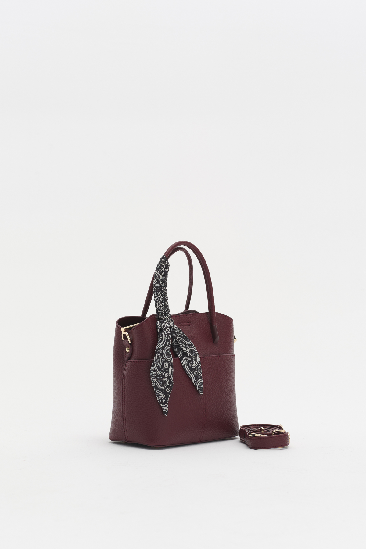 Fular Aksesuarlı Satchel Çanta  Bordo