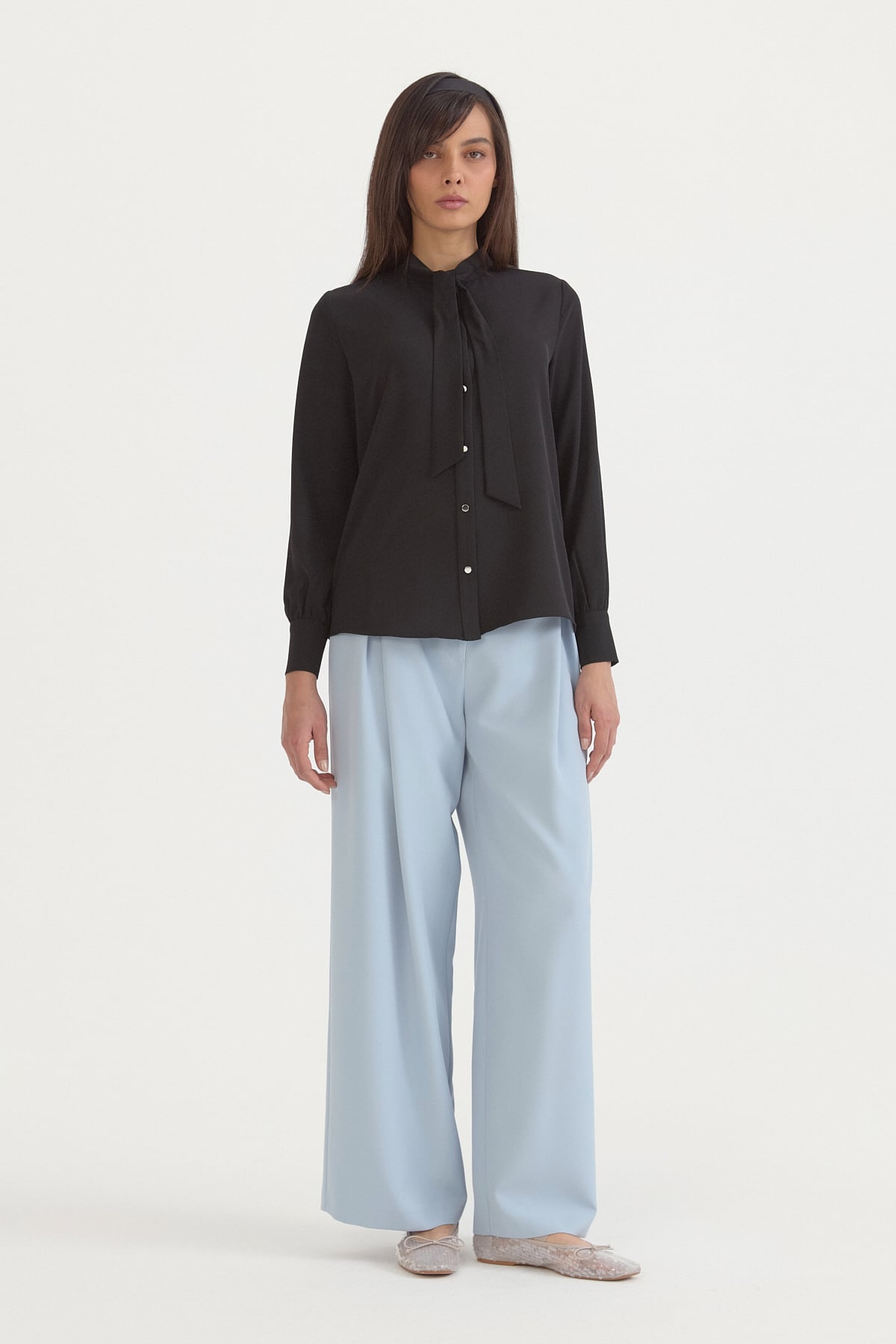 Fular Yaka Gömlek  Siyah