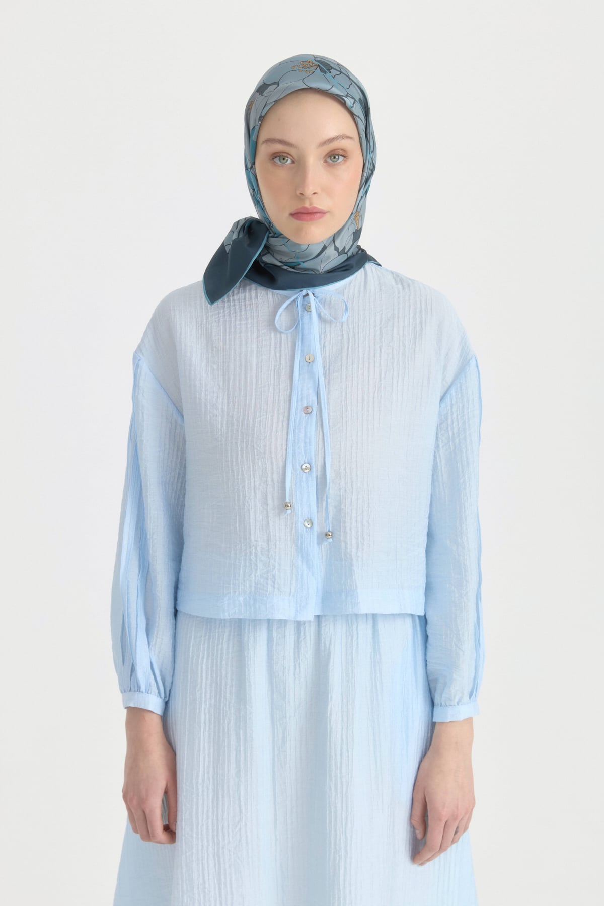 Garden Whisper Twill İpek Eşarp  Mavi