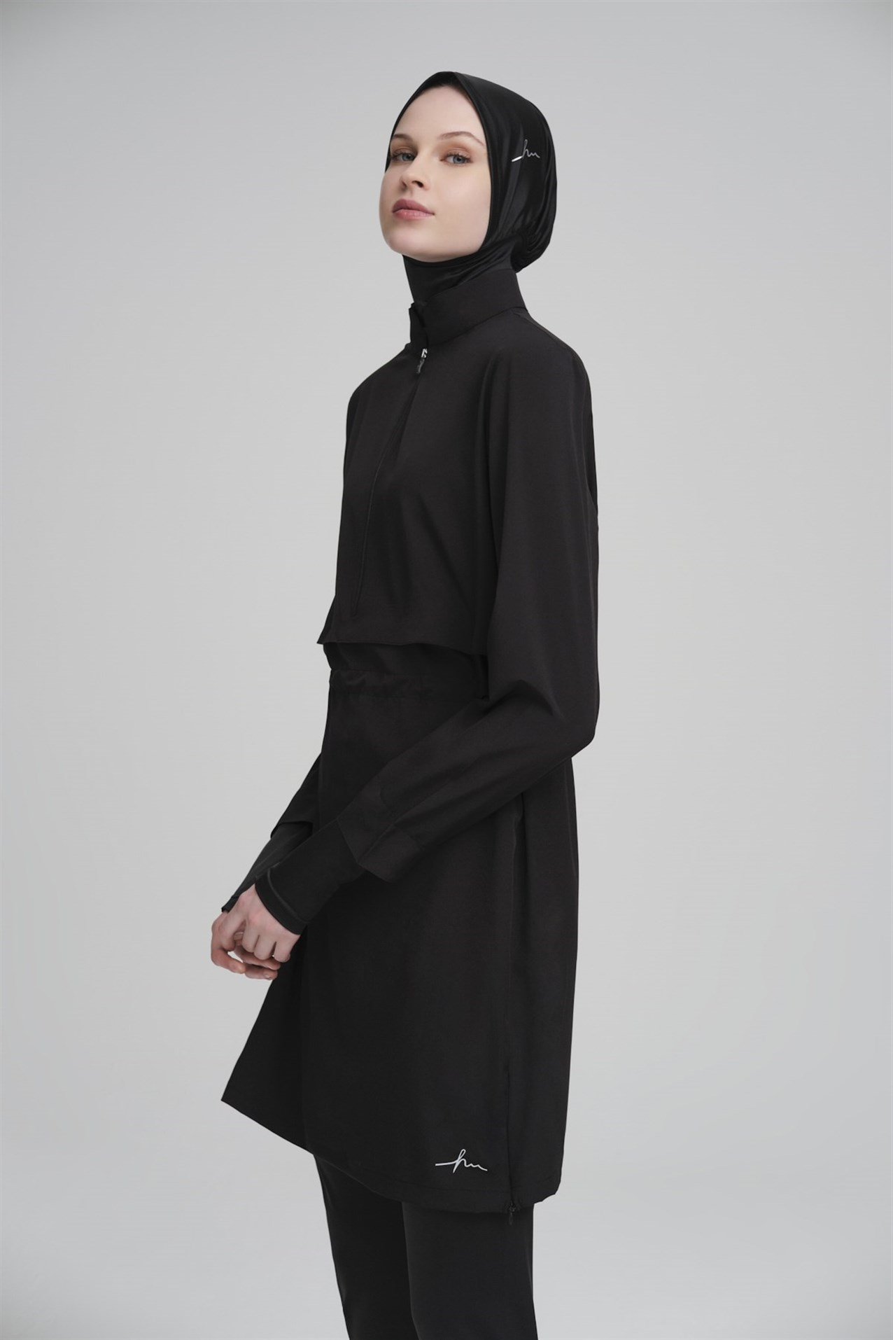 Elastic Waist Hijab Swimsuit Black