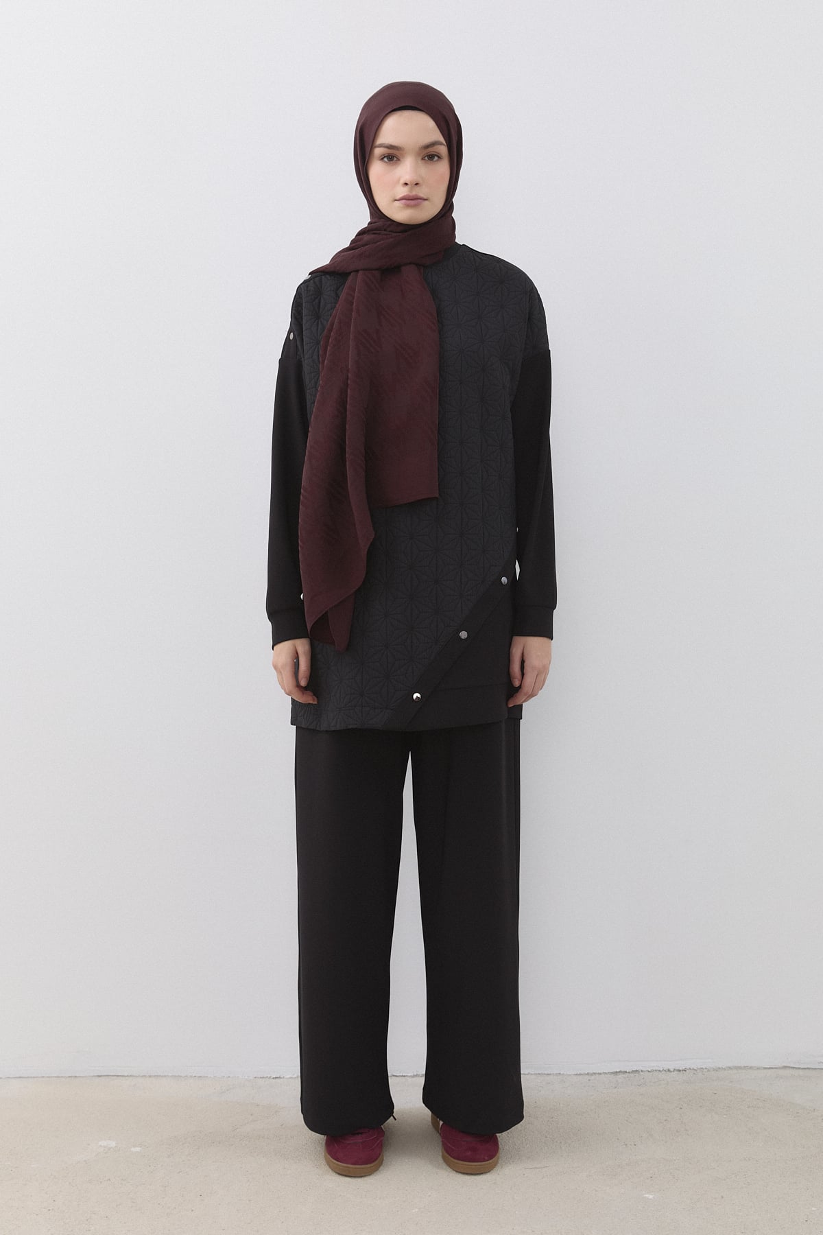 İnce Kapitone Detaylı Örme Pantolon Tunik Takım  Siyah