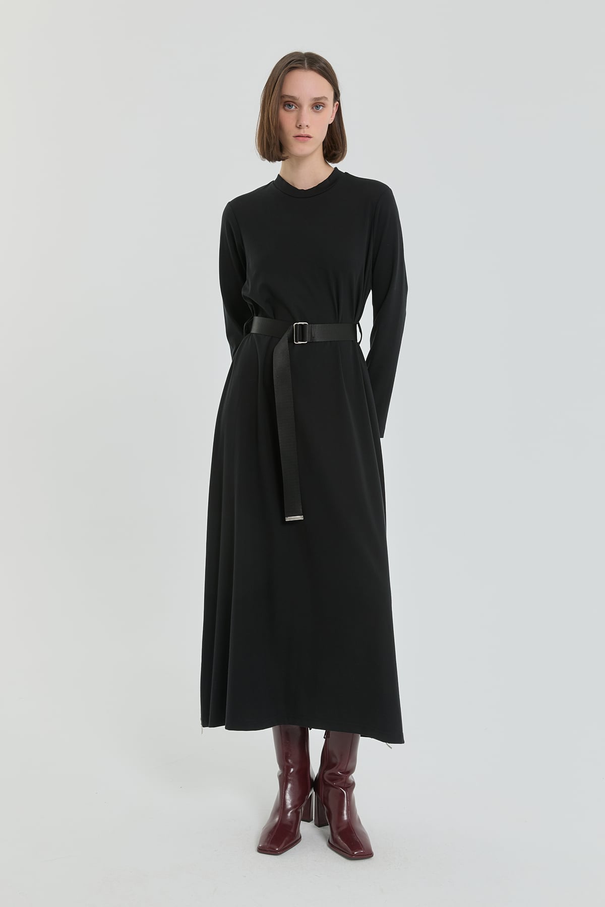 Kemerli Çelik Örme Elbise  Siyah