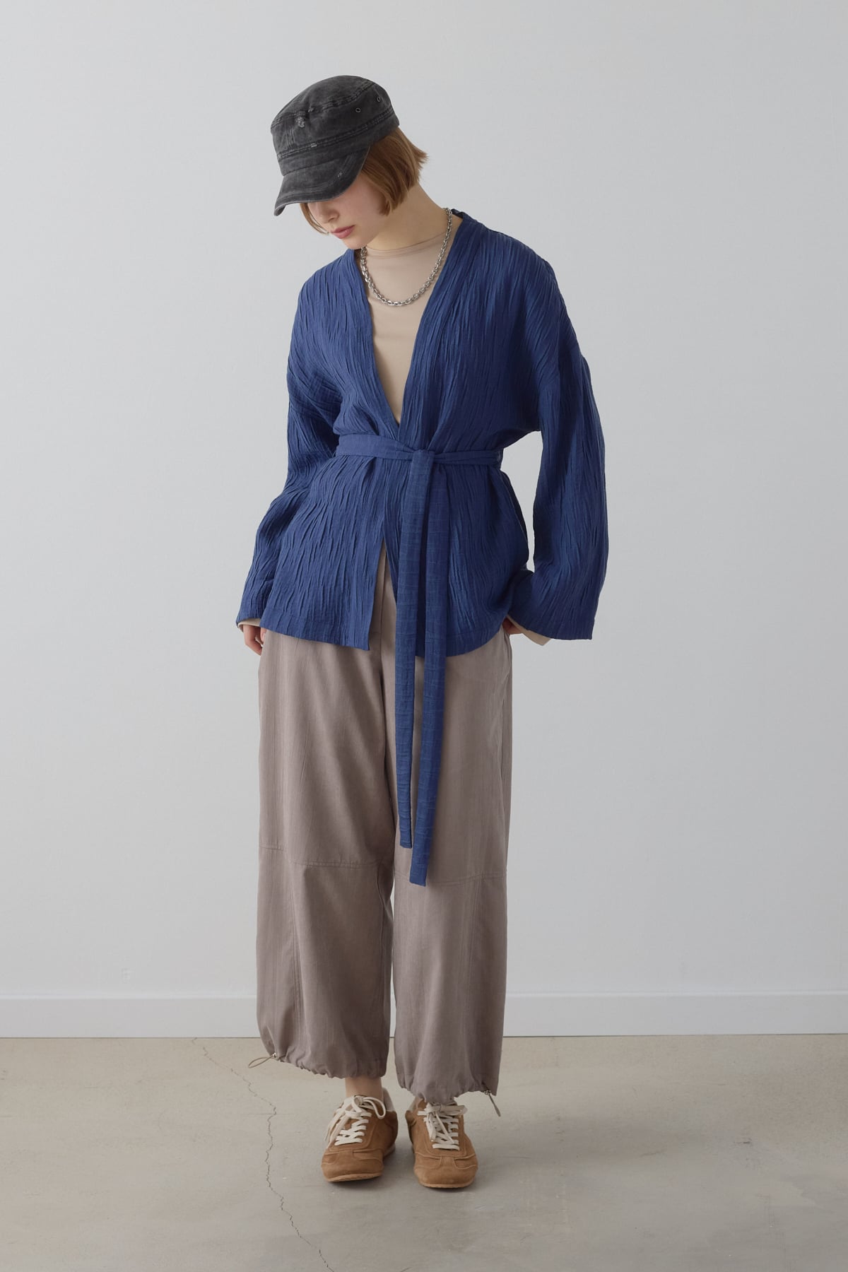 Kısa Bağlamalı Lyocell Kimono  İndigo