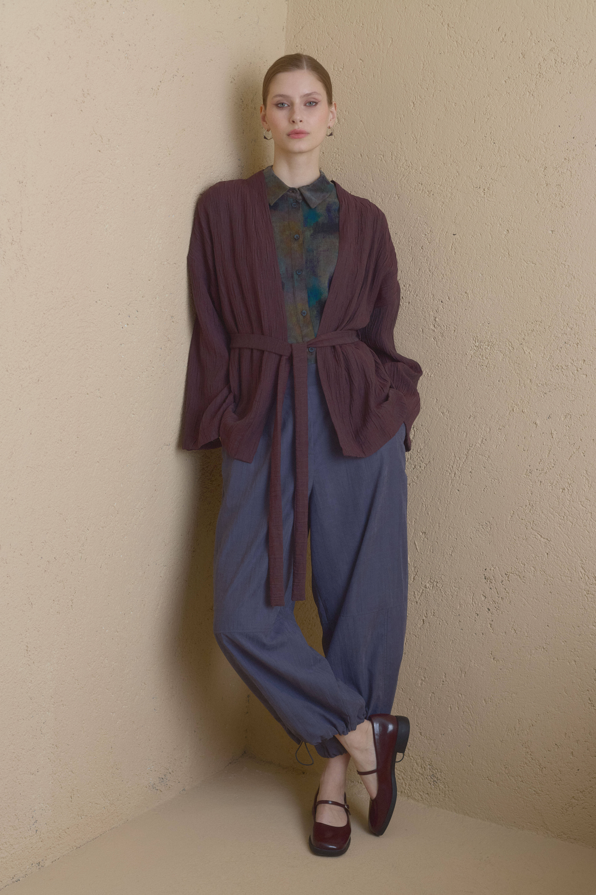 Kısa Bağlamalı Lyocell Kimono  Kahve