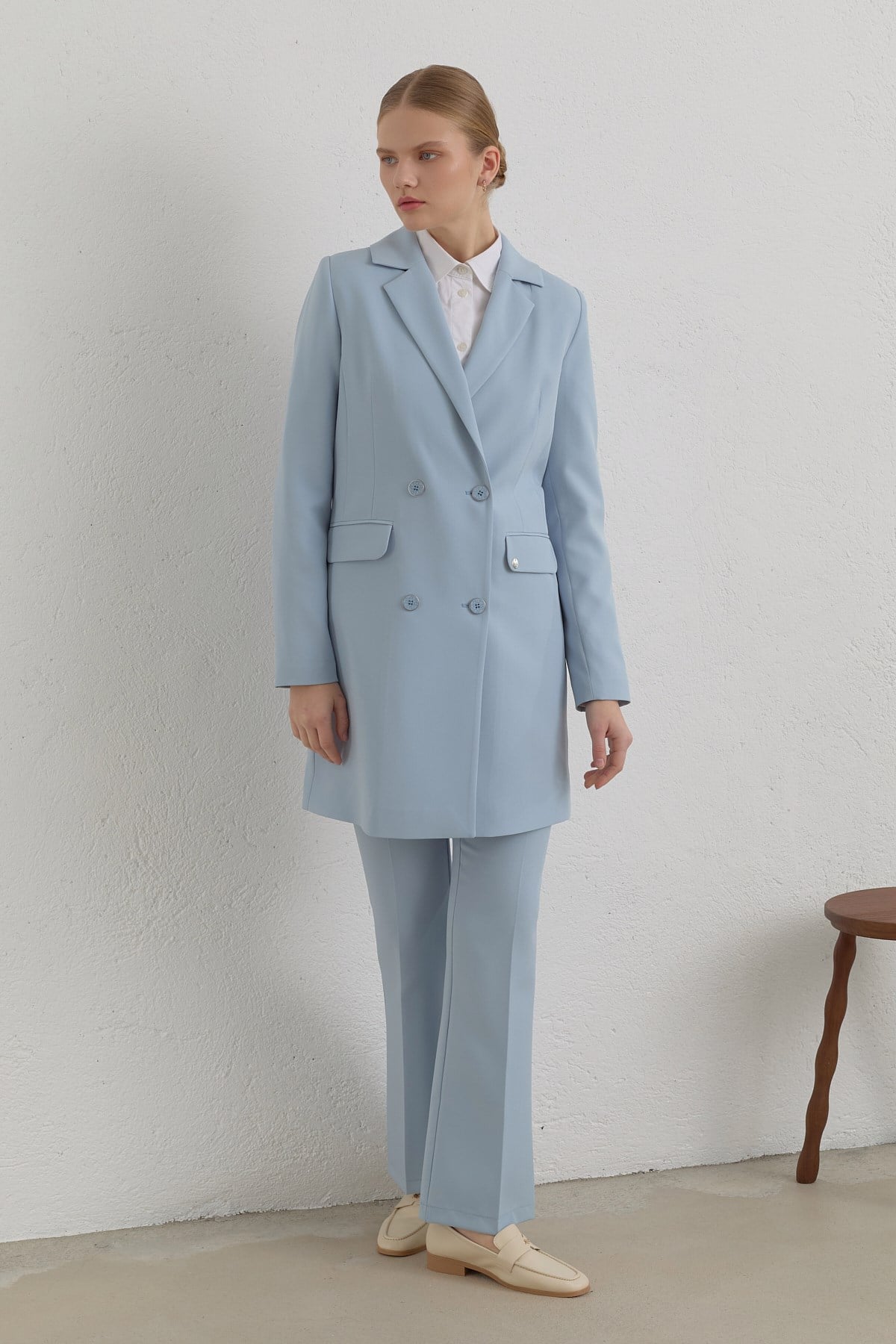 Kruvaze Blazer Ceket  Açık Mavi
