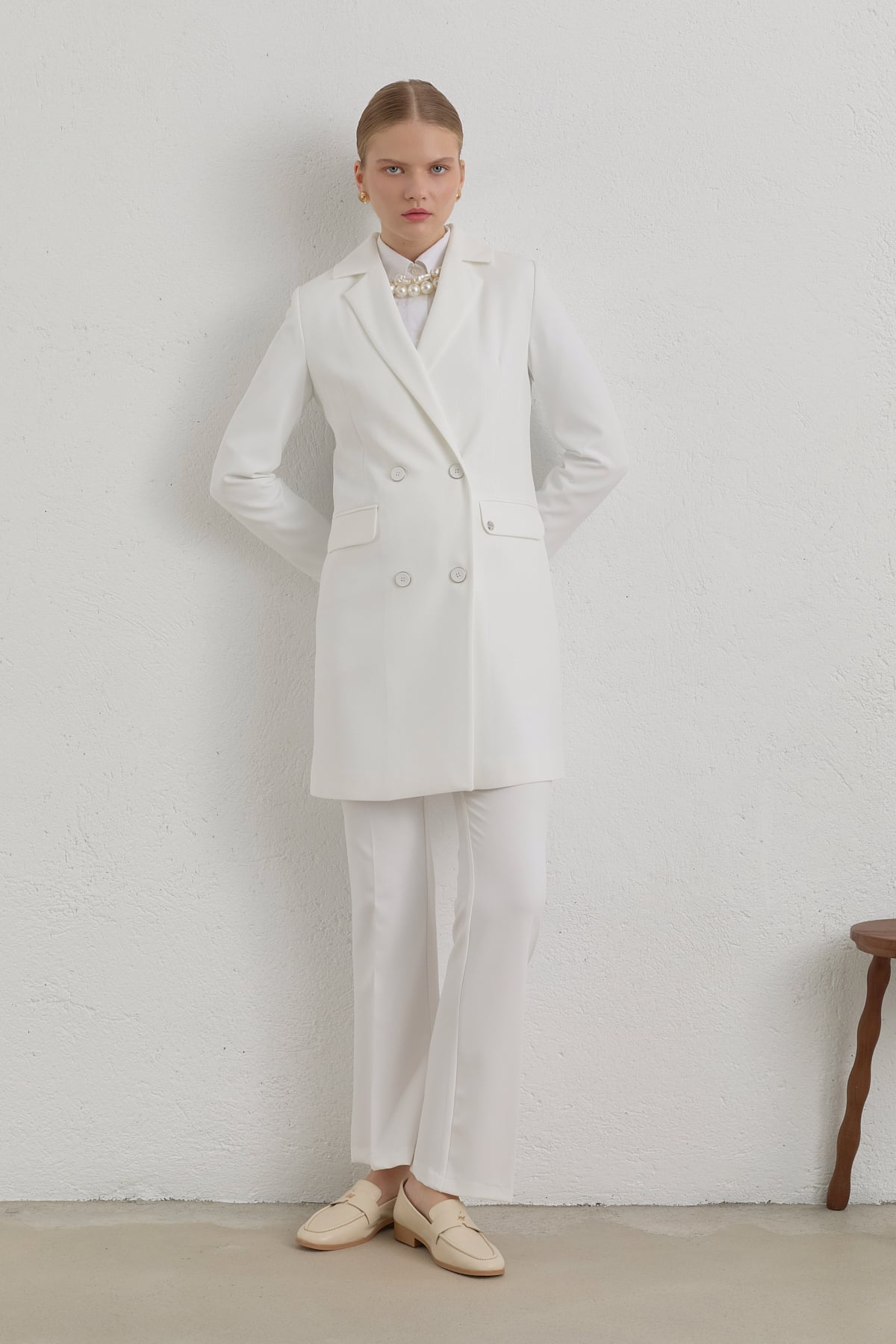 Kruvaze Blazer Ceket  Ekru