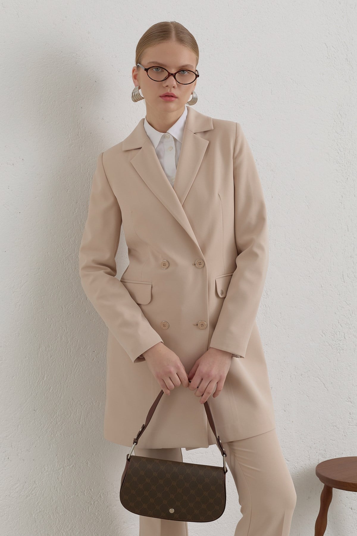 Kruvaze Blazer Ceket  Taş