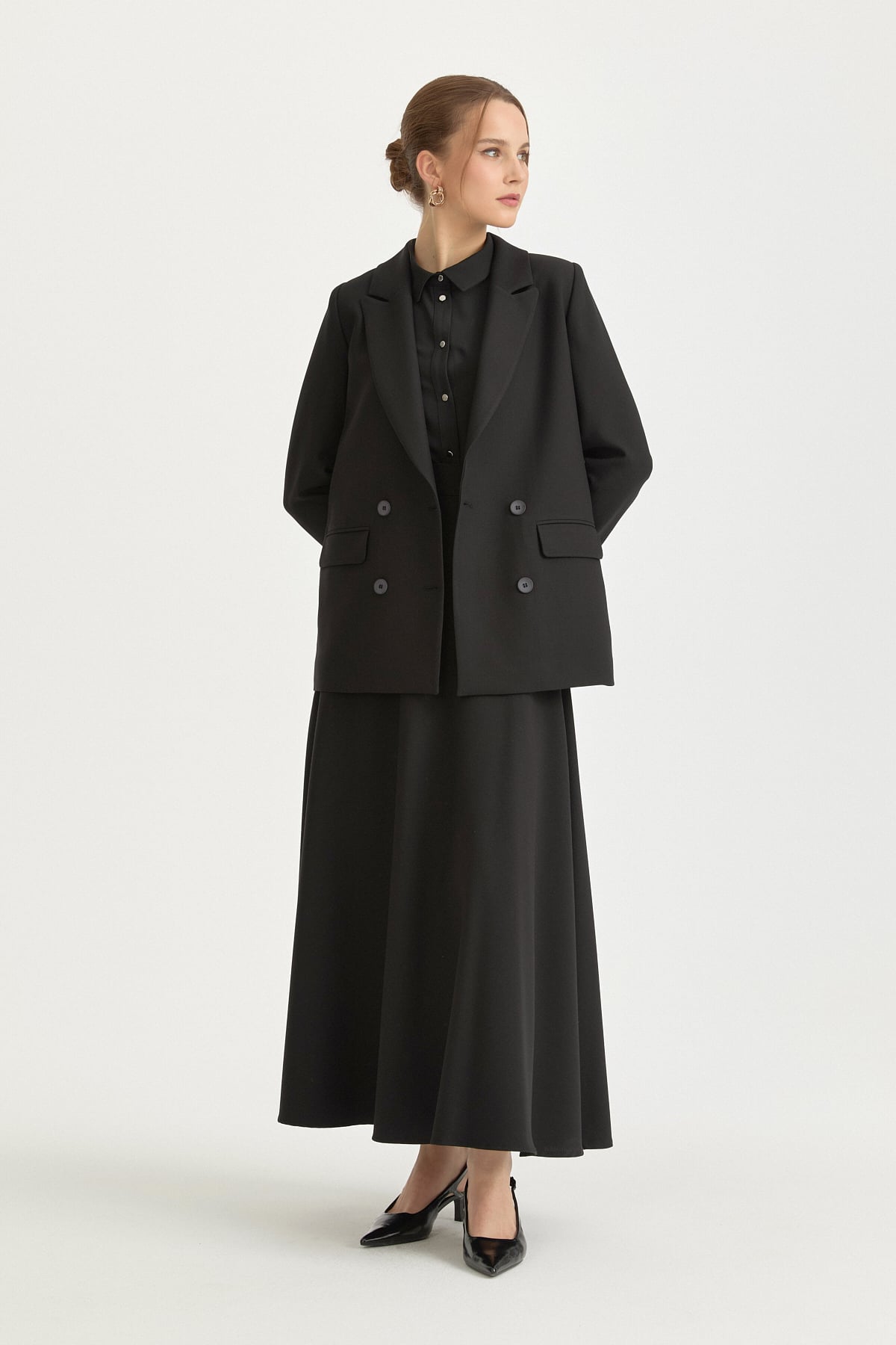 Kruvaze Kapama Blazer Ceket  Siyah