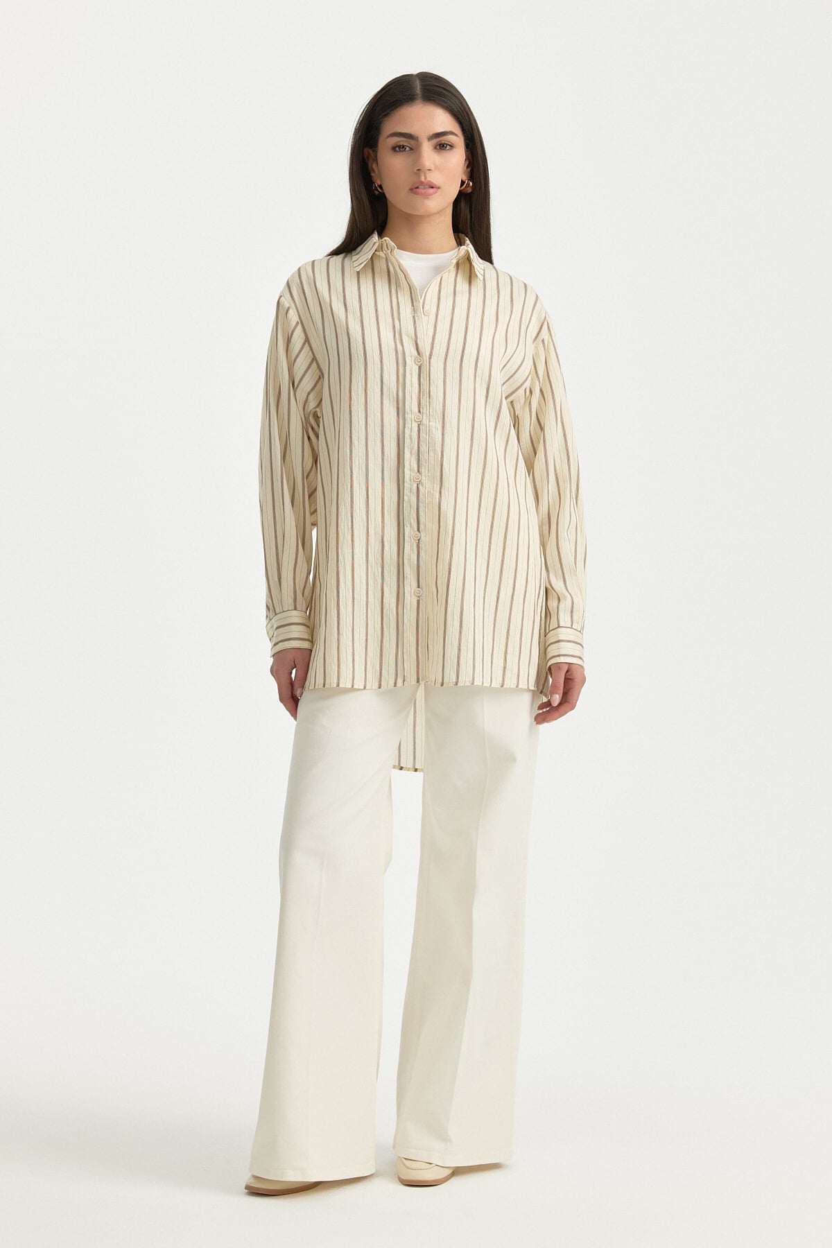 Lyocell Gömlek Yaka Tunik  Krem