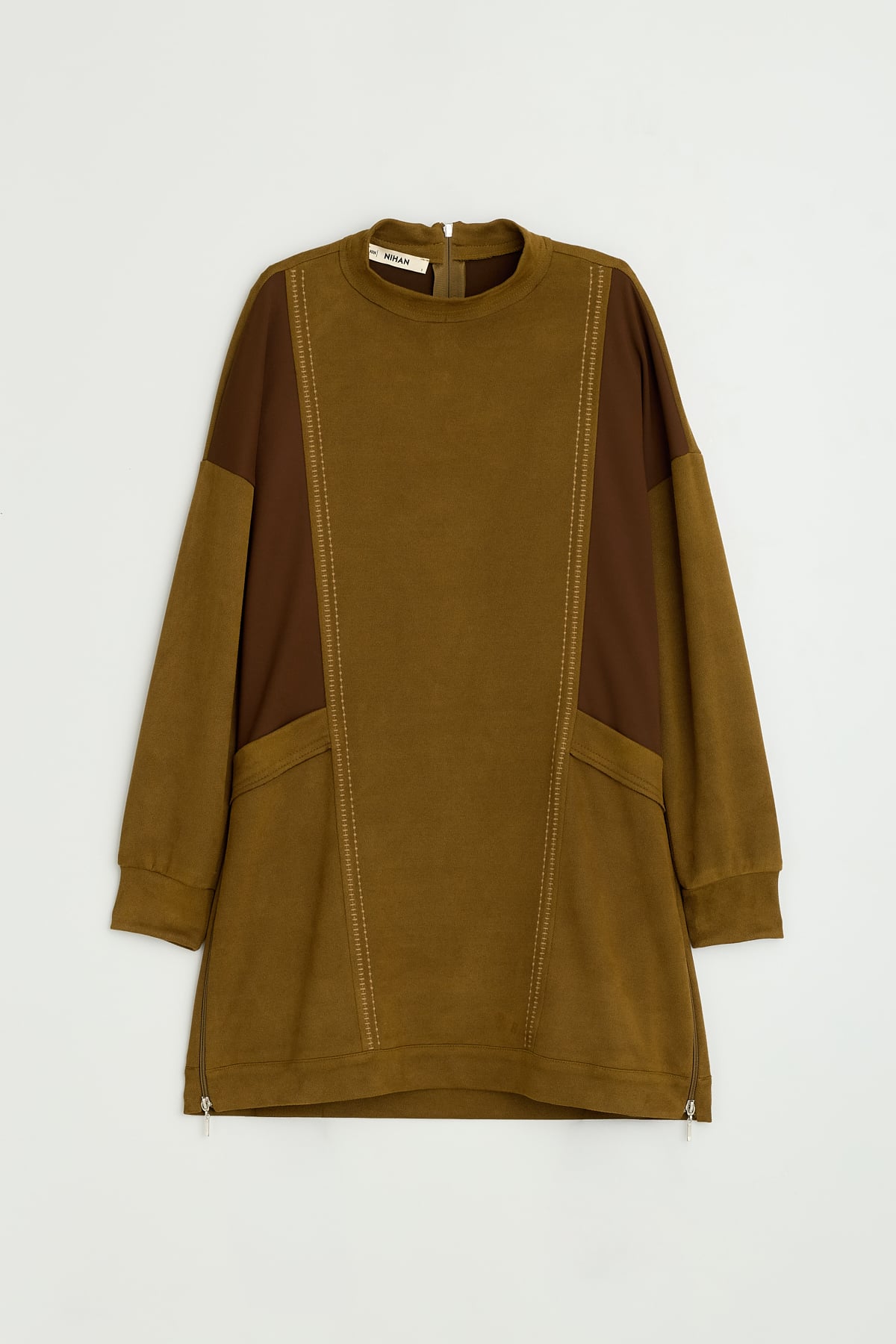 Metal Aksesuarlı Cupra Süet Tunik  Olive