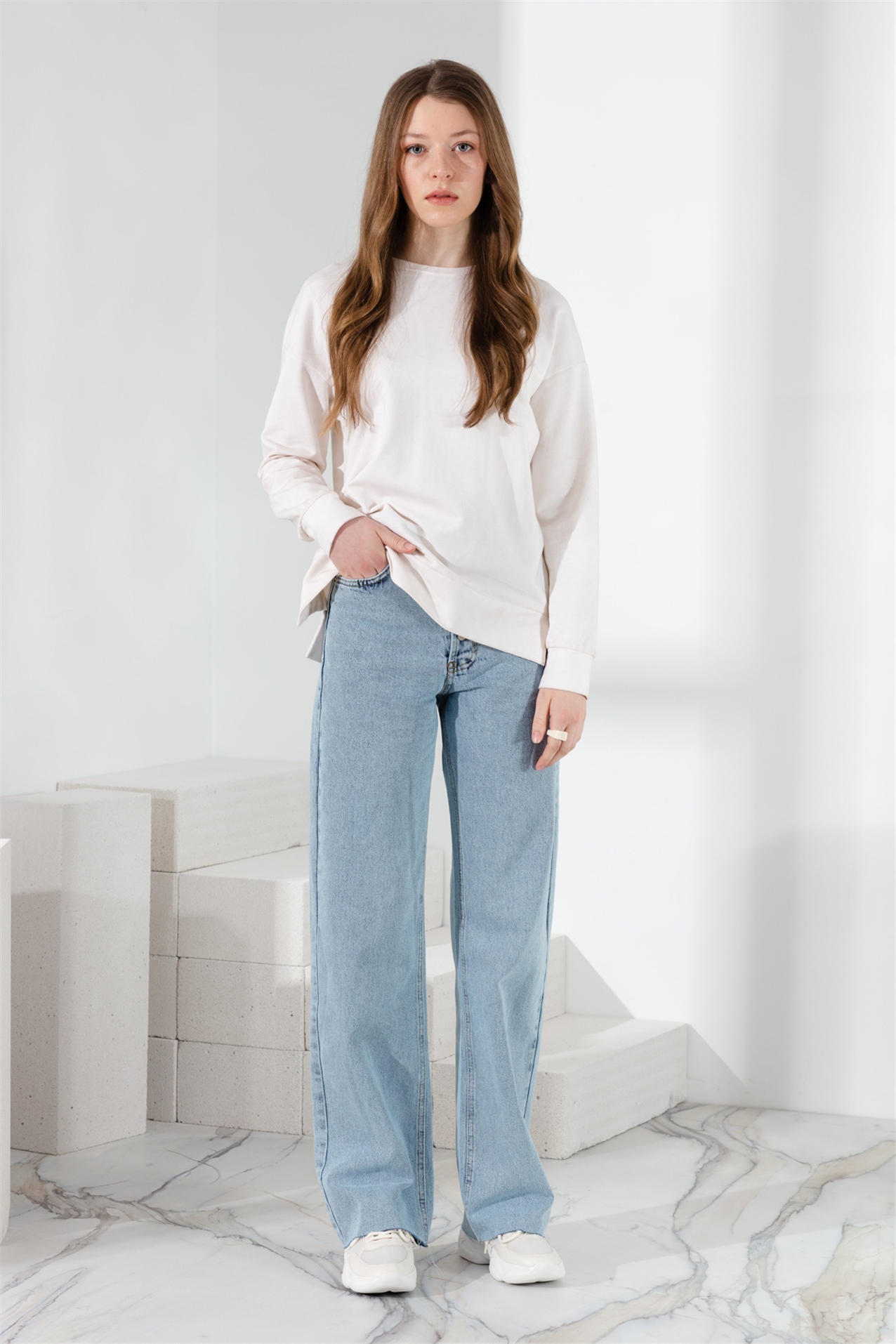 MY MAGAZİN Pantolon 90's Denim Pantolon  Açık Mavi_modest