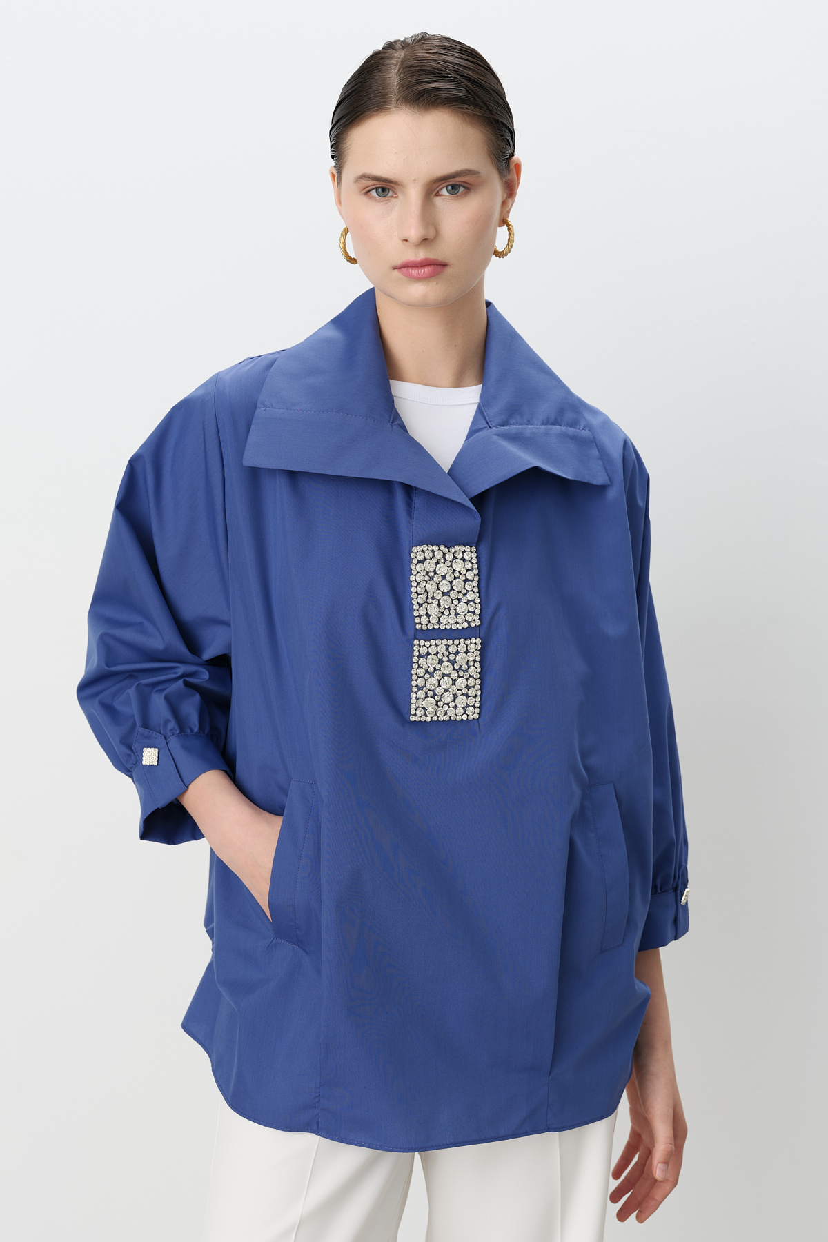 MY312 Tunik Kare Taşlı Gömlek Tunik  İndigo_modest