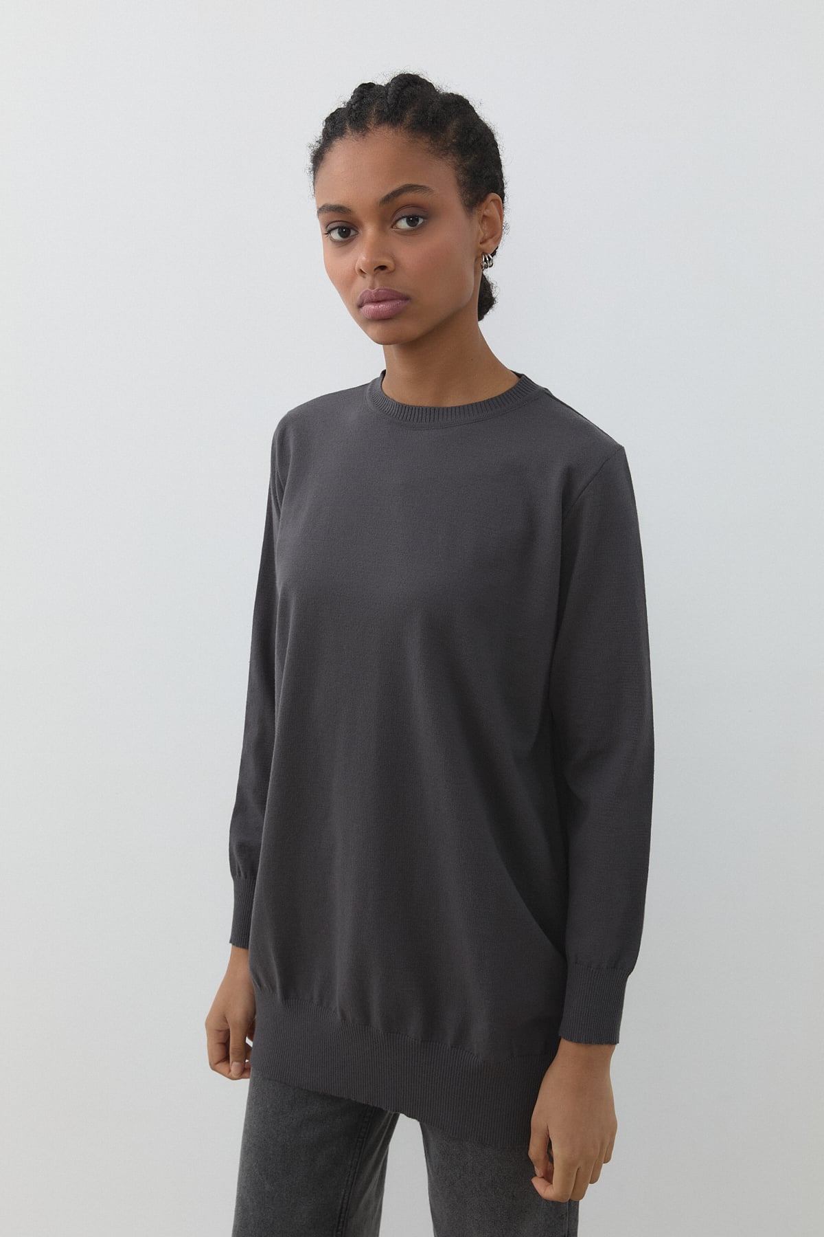 Nihan Basic Triko Tunik  Füme