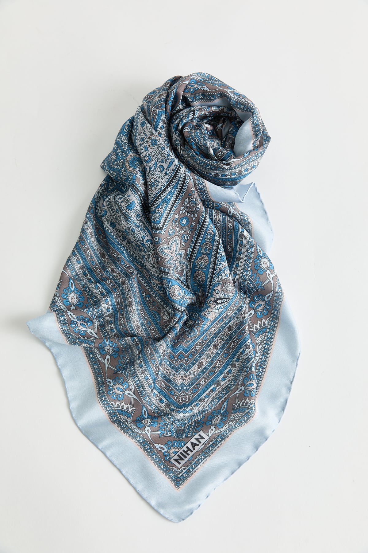 Nihan Desenli Soft Eşarp  Açık Mavi
