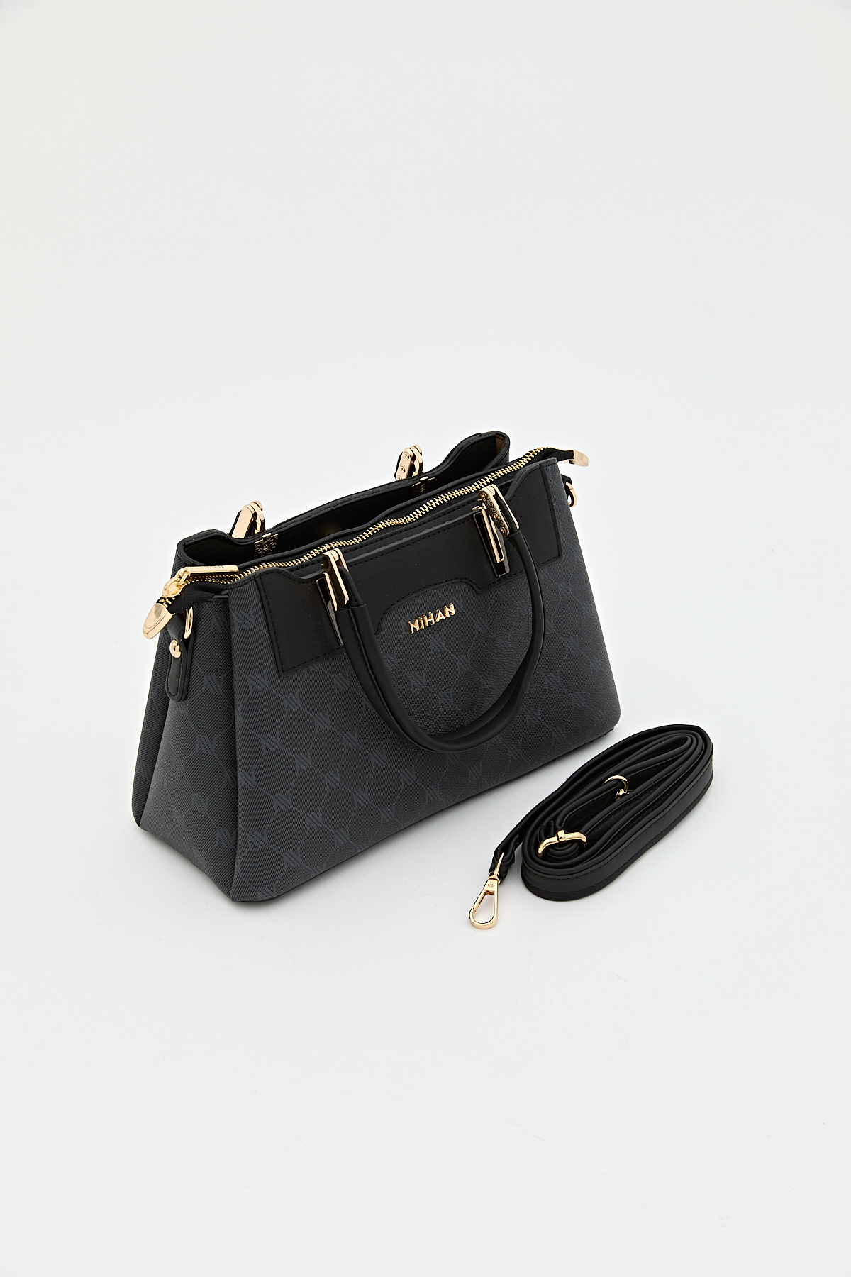 Nihan Monogram Tote Çanta  Siyah