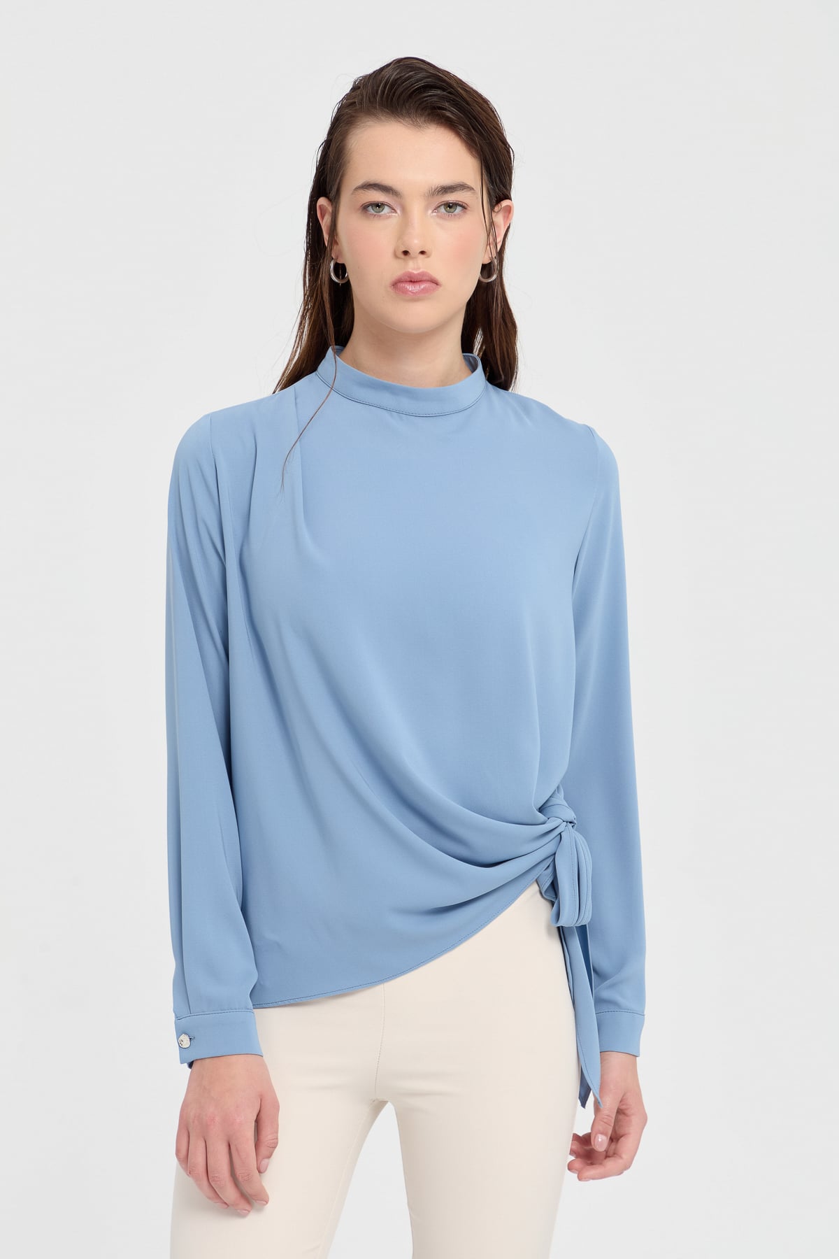 NİHAN Bluz Nihan Anvelop Bağlamalı Bluz  Mavi_modest