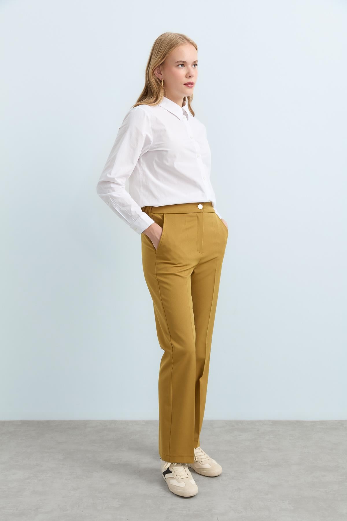 NİHAN Pants Nihan Arka Beli Lastikli Ütü İzli Pantolon  Asit_modest