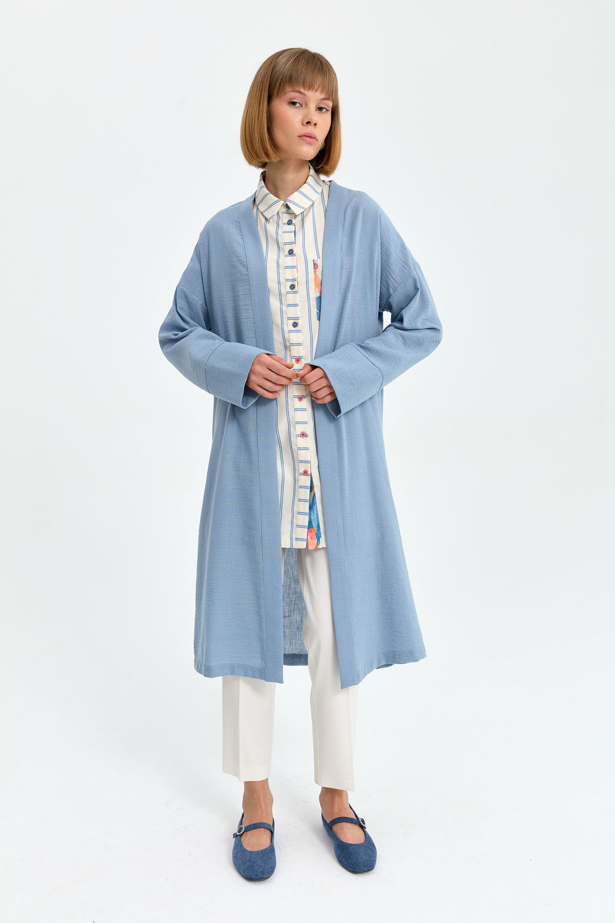 NİHAN Kimono Nihan Arkası Aller Detaylı Kimono  Mavi_modest