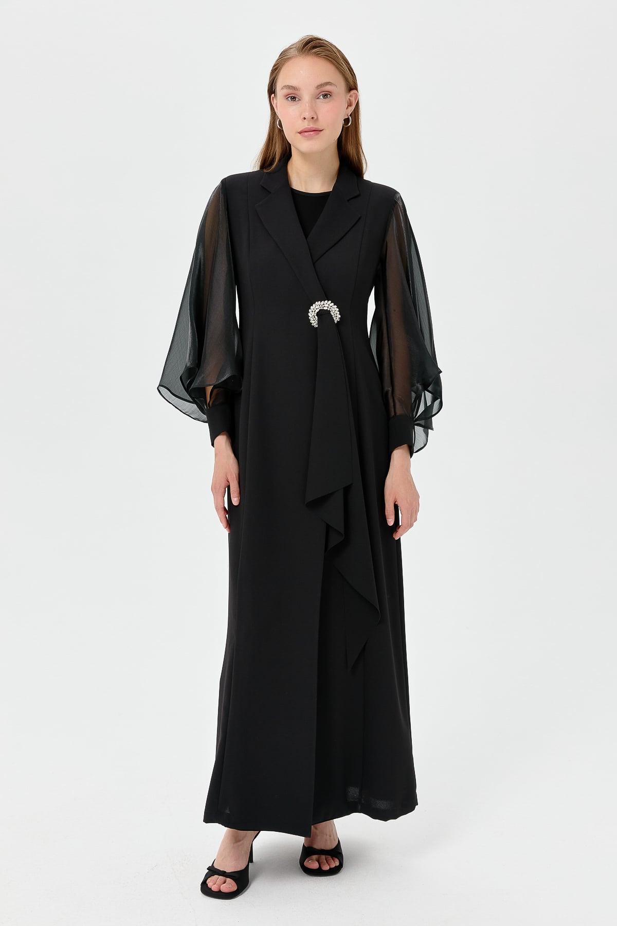 NİHAN Suits Nihan Balon Kollu Şık Kaftan Takım  Siyah_modest