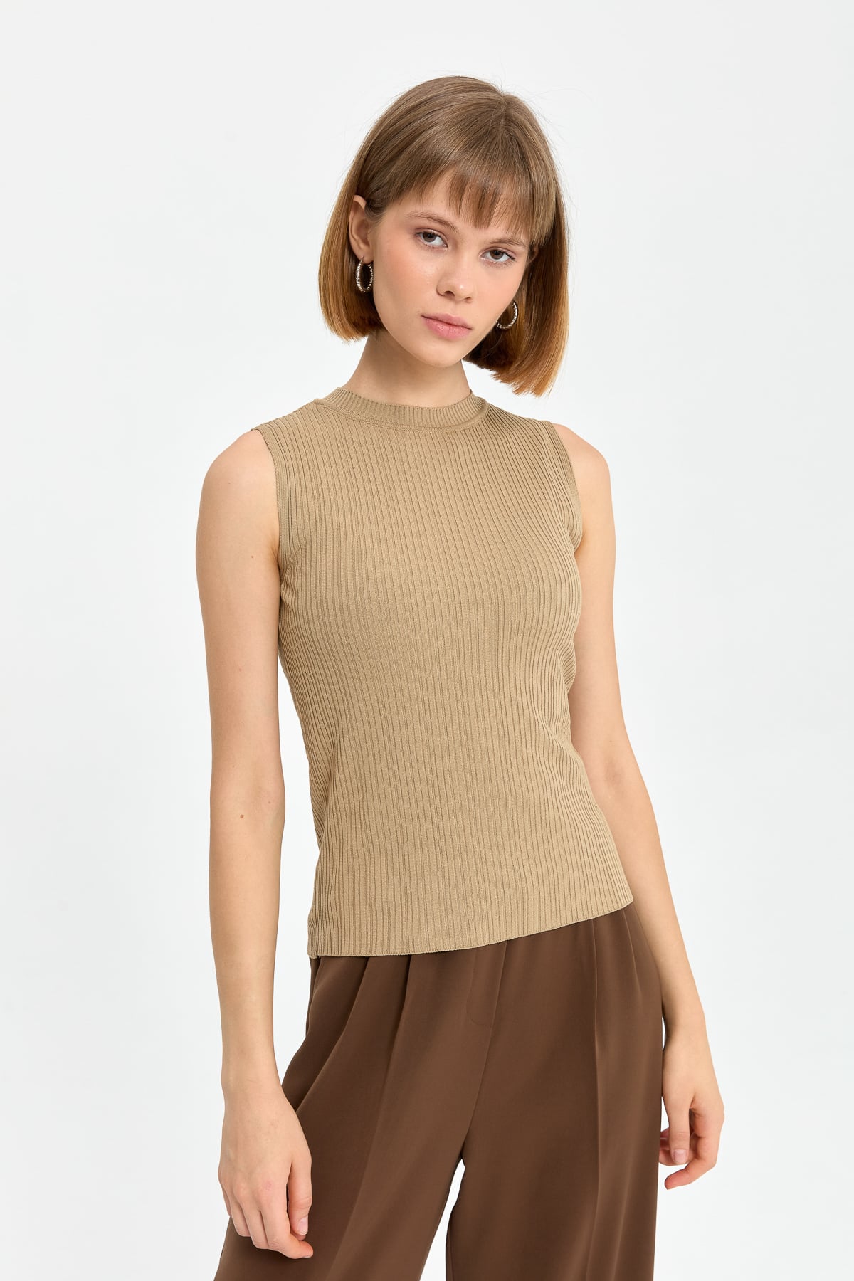 NİHAN Base Layers Nihan Basic Fitilli Kolsuz Triko İçlik  Bej_modest