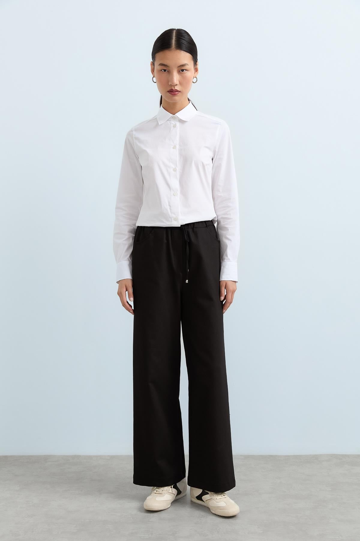 NİHAN Pants Nihan Beli Lastikli  Bol Paça Pantolon  Siyah_modest