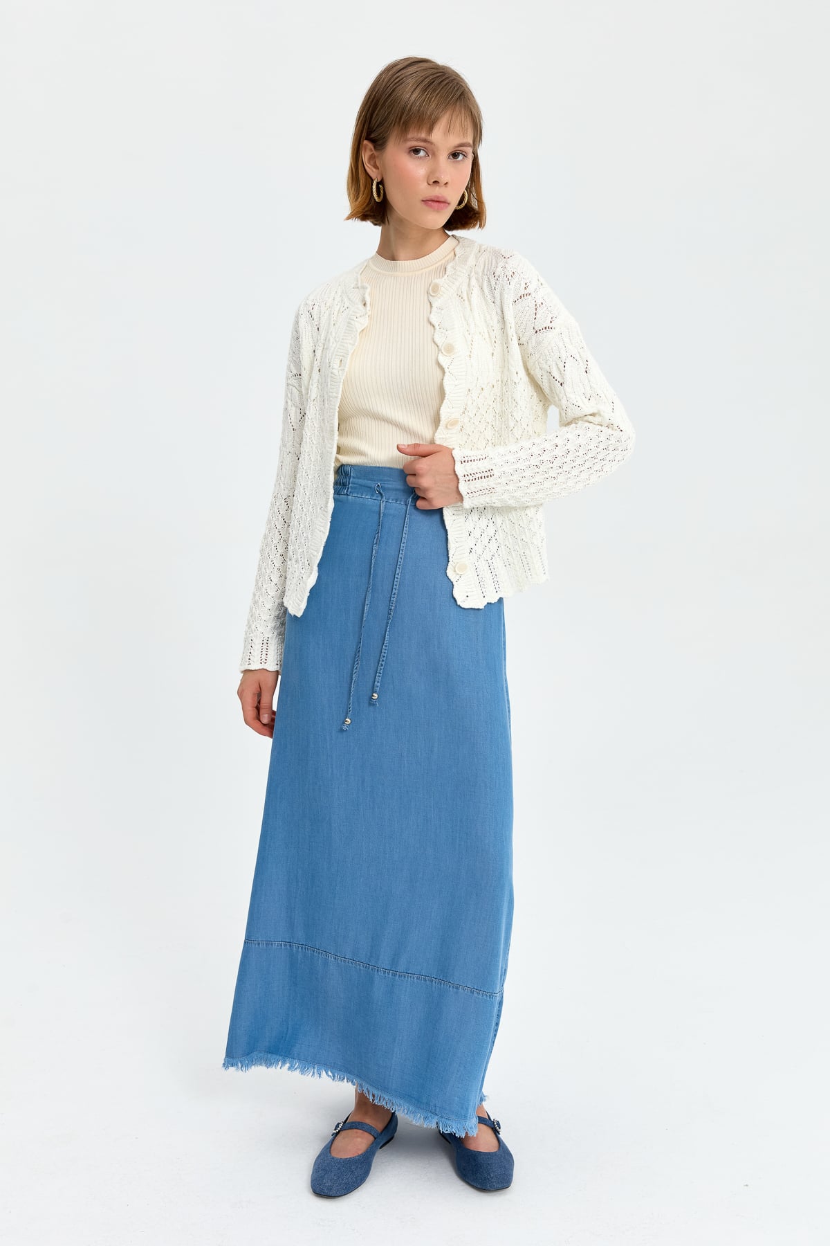 NİHAN Skirt Nihan Beli Lastikli Tencel Etek  Buz_modest