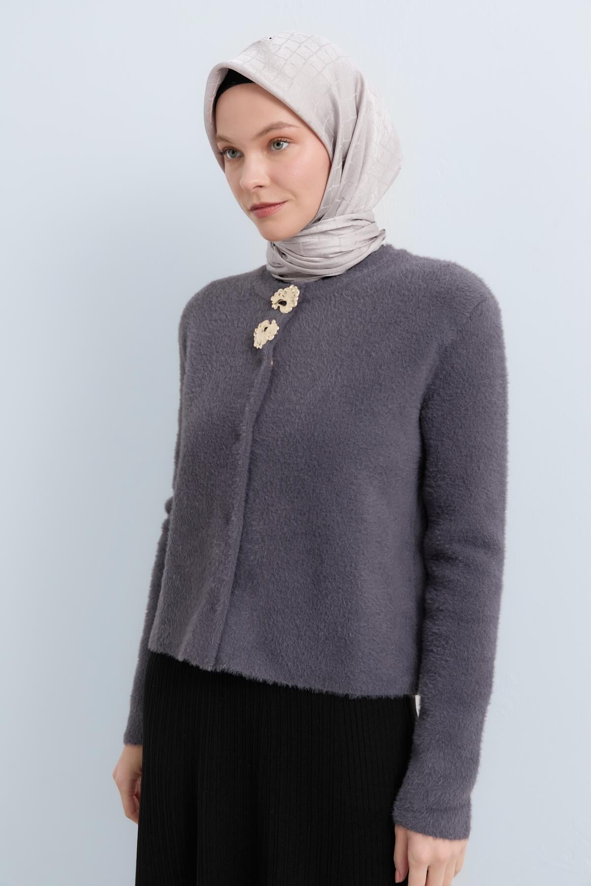 NİHAN Hırka Nihan Bellissimo Angora Hırka  Antrasit_modest