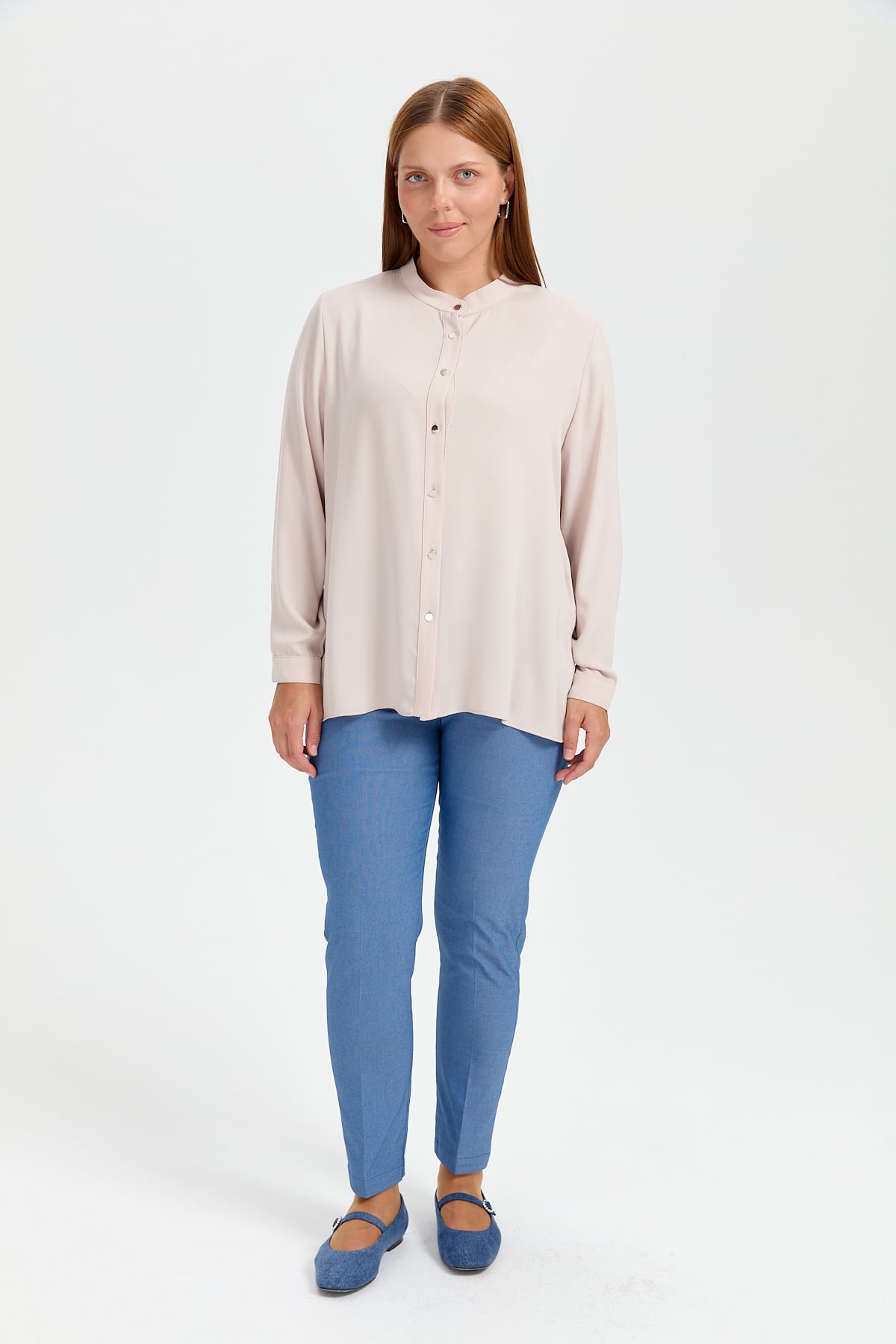 NİHAN Pants Nihan Büyük Beden Beli Lastikli Kanvas Pantolon  İndigo_modest