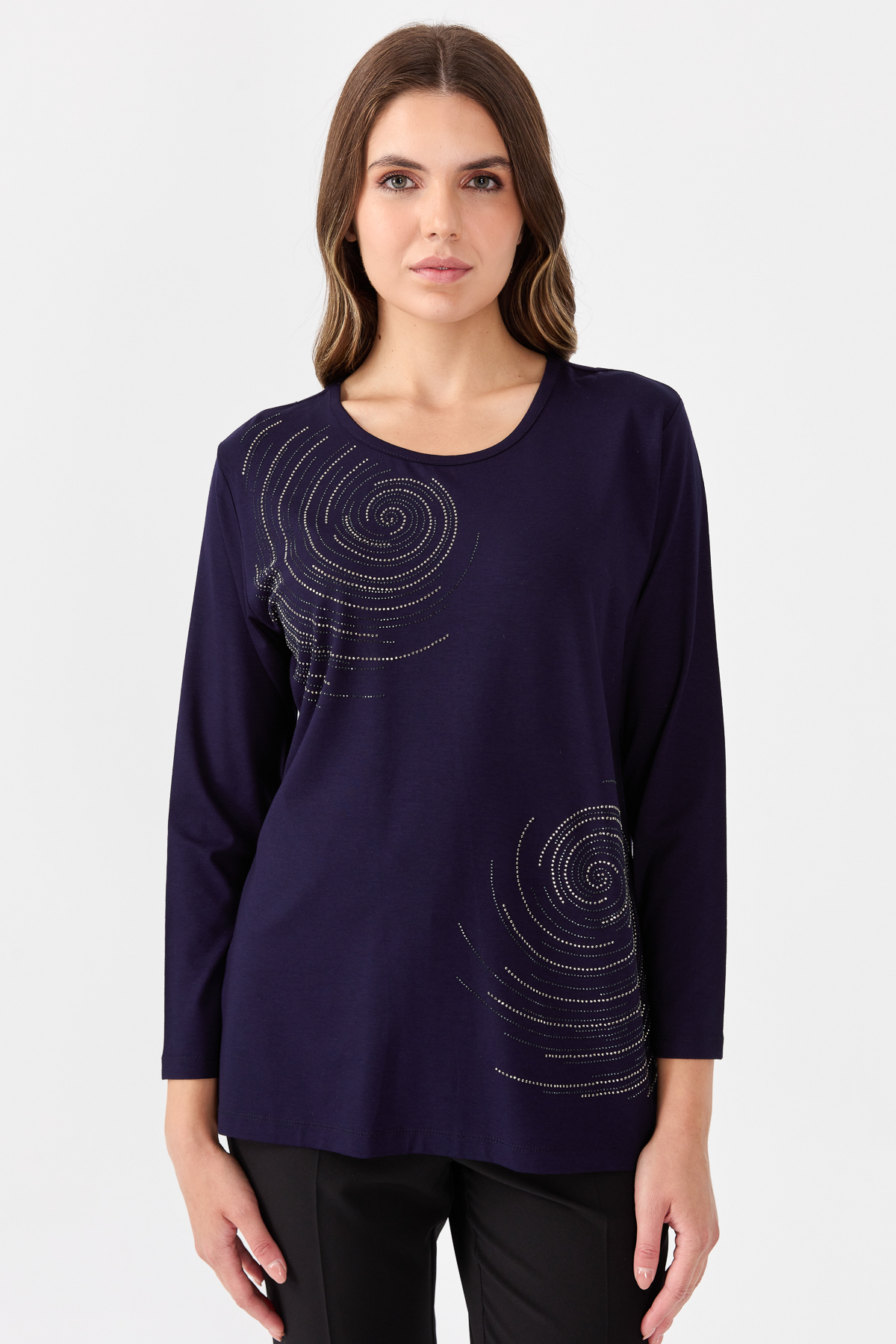 NİHAN Blouse Nihan Büyük Beden Penye Bluz  Lacivert_modest